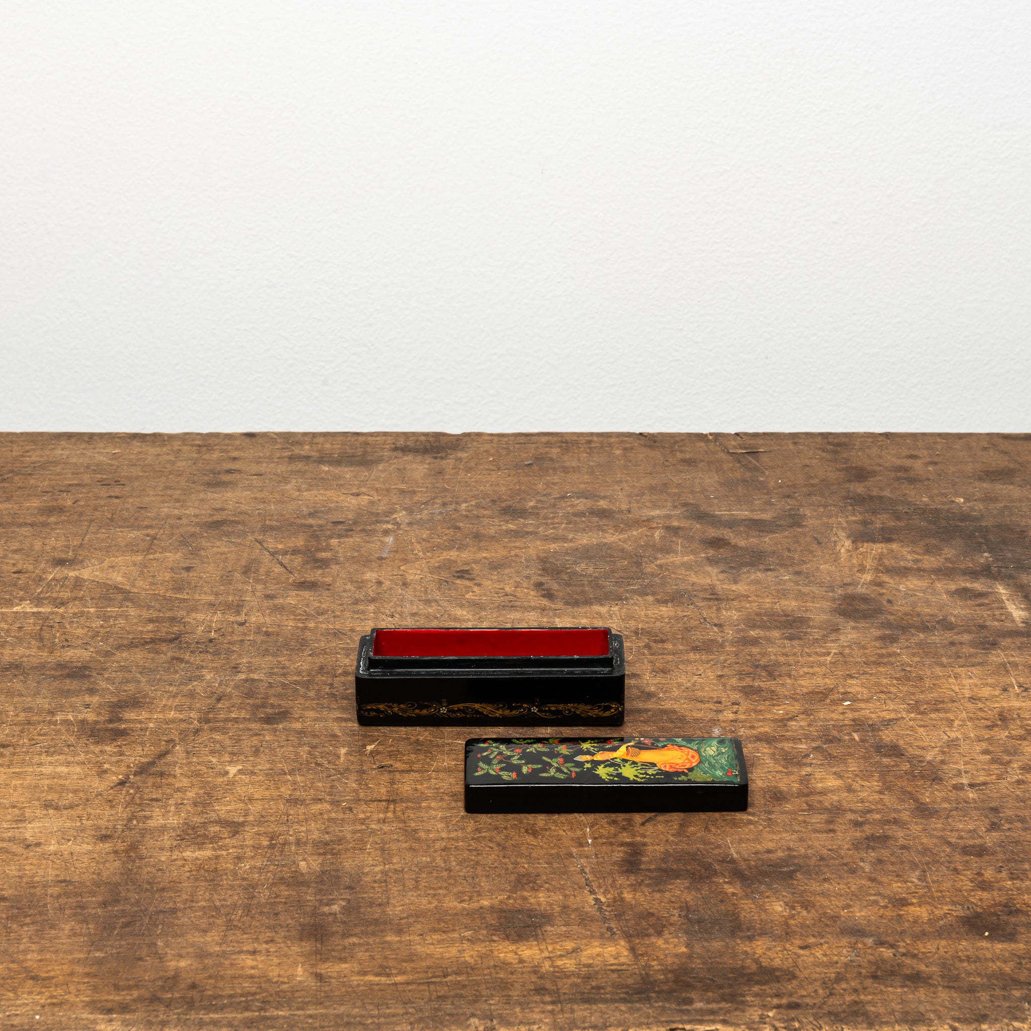 Vintage Russian miniature painted lacquer stamp box