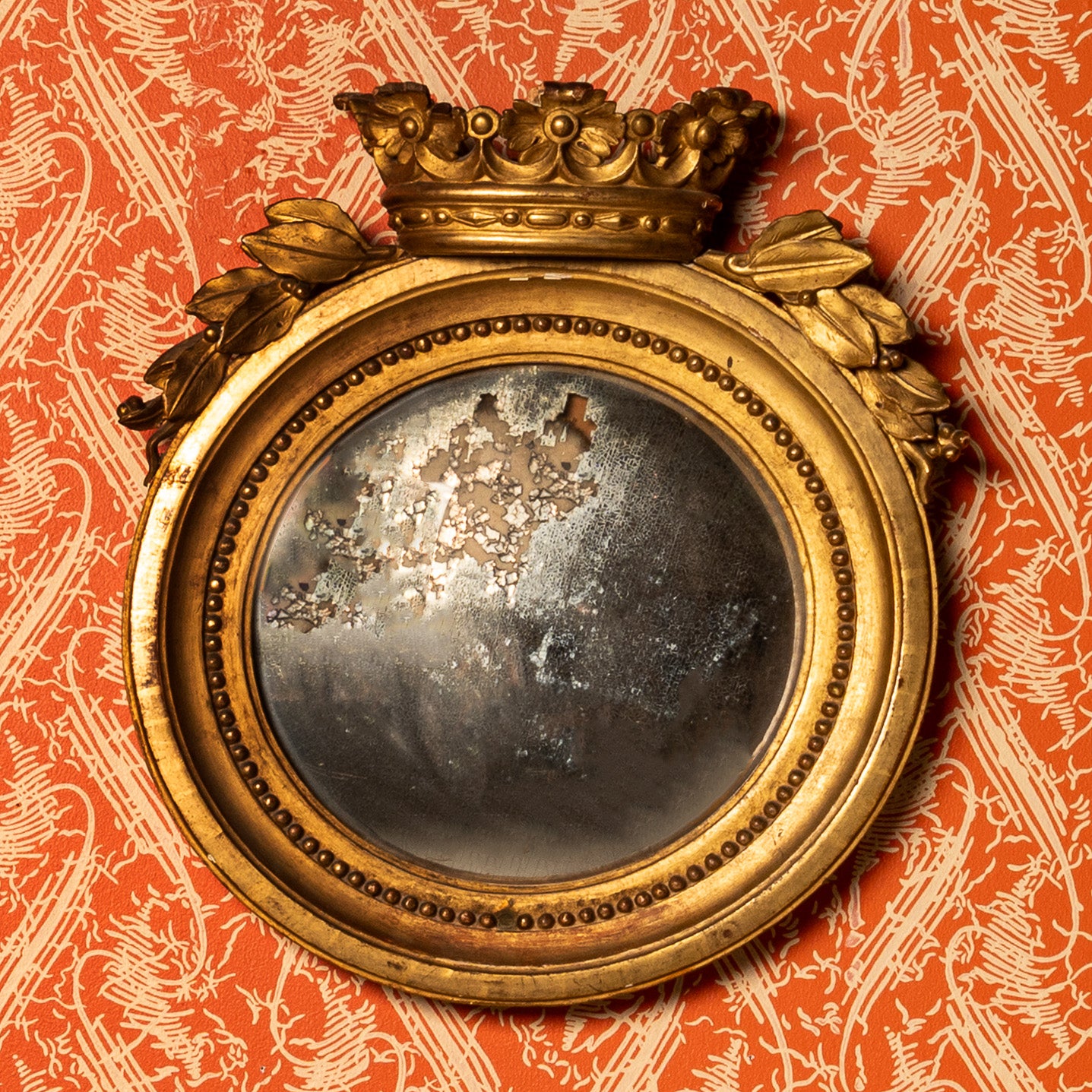 19th century Swedish crowned convex mirror