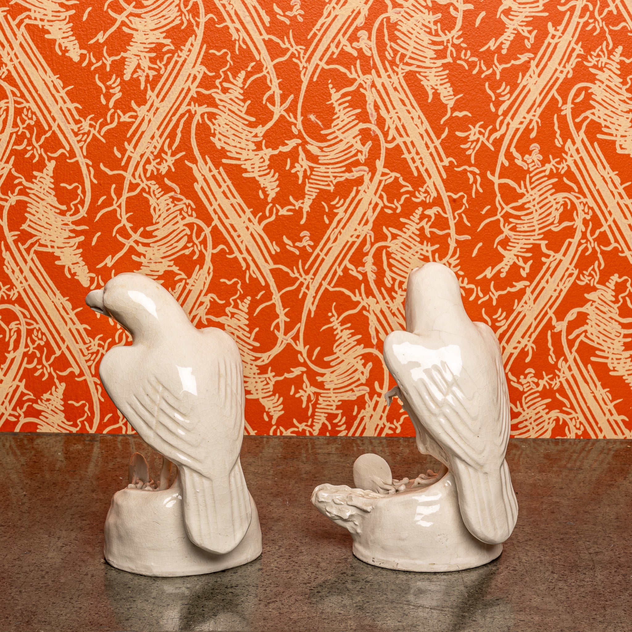 Chinese Blanc de Chine Parrot Figures — Early 20th-Century Ceramic Pair