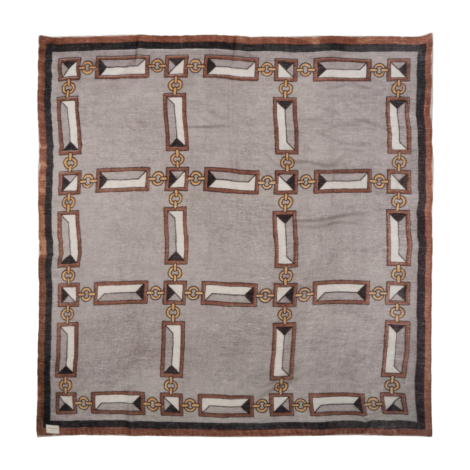 SAVED NY X DAMIEN NICOLAS ROUX "BRICKS & CHAINS WARM GRAY" CASHMERE SCARF