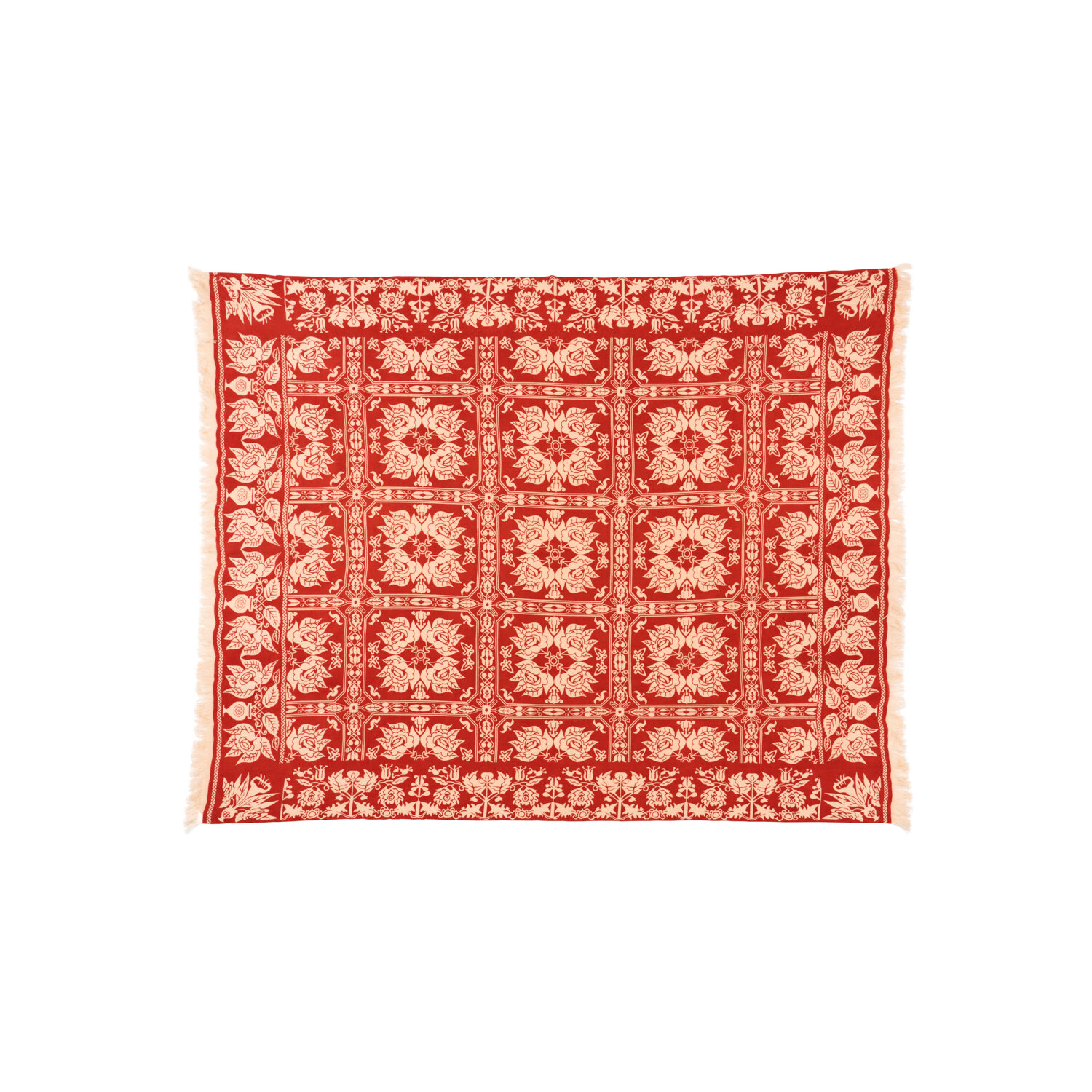 "Homestead Floral Coverlet" BLOCK PRINT Woven Cashmere Blanket