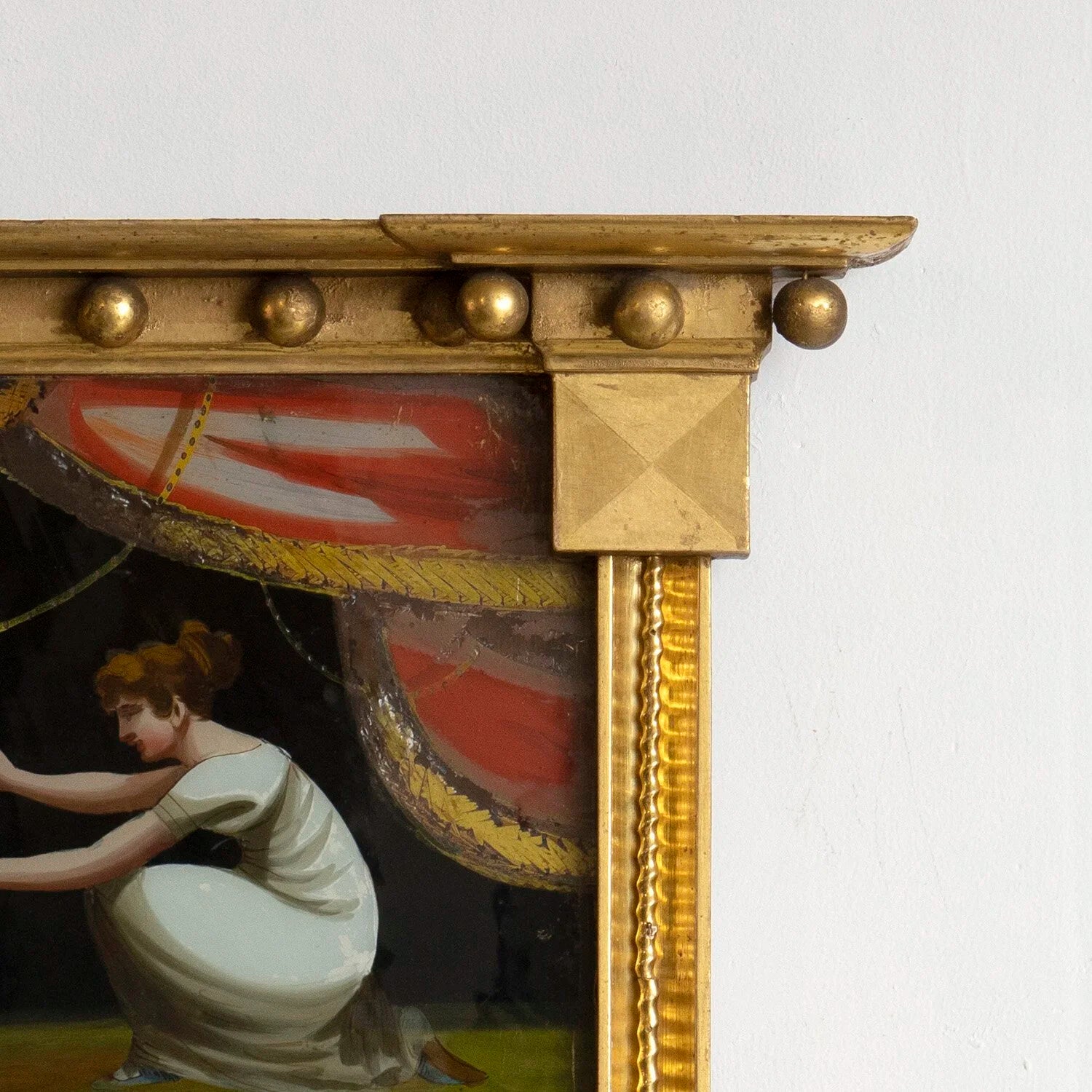 FEDERAL MIRROR WITH FOLK ART REVERSED PAINTING ON GLASS
