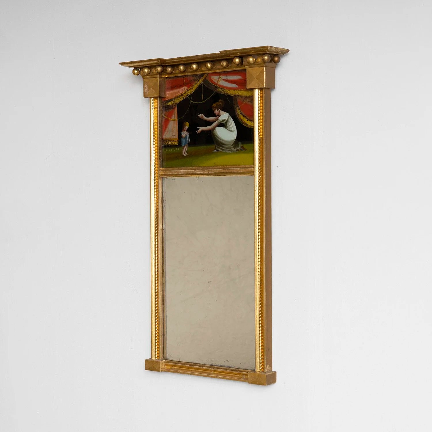 FEDERAL MIRROR WITH FOLK ART REVERSED PAINTING ON GLASS