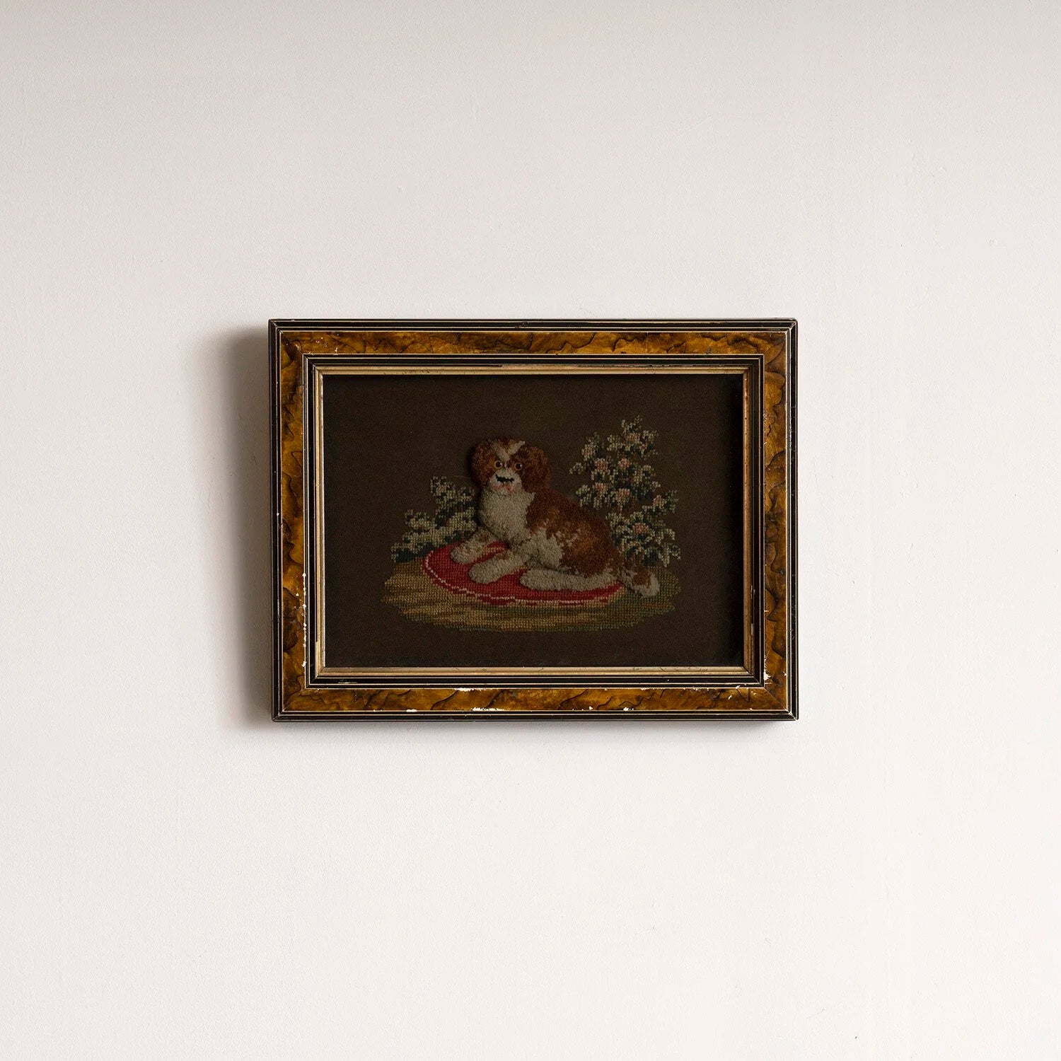 FRAMED NEEDLEPOINT PORTRAIT OF A DOG
