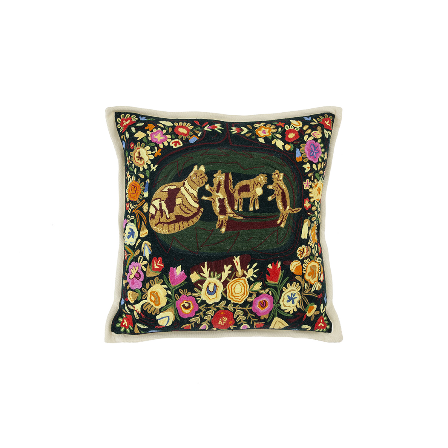 Kittens Hand-Embroidered Cashmere Pillow