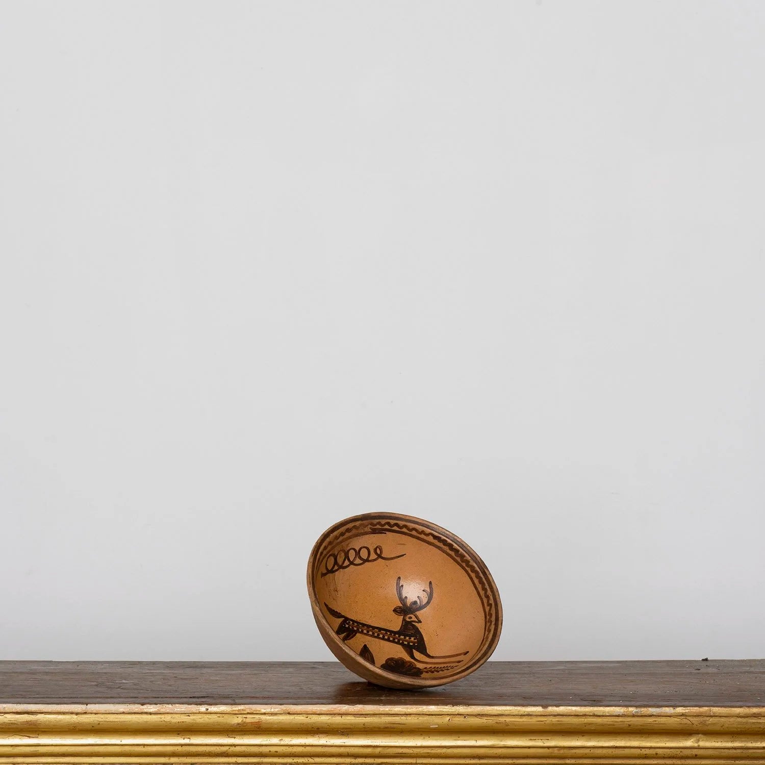 REDWARE POTTERY BOWL WITH DEER