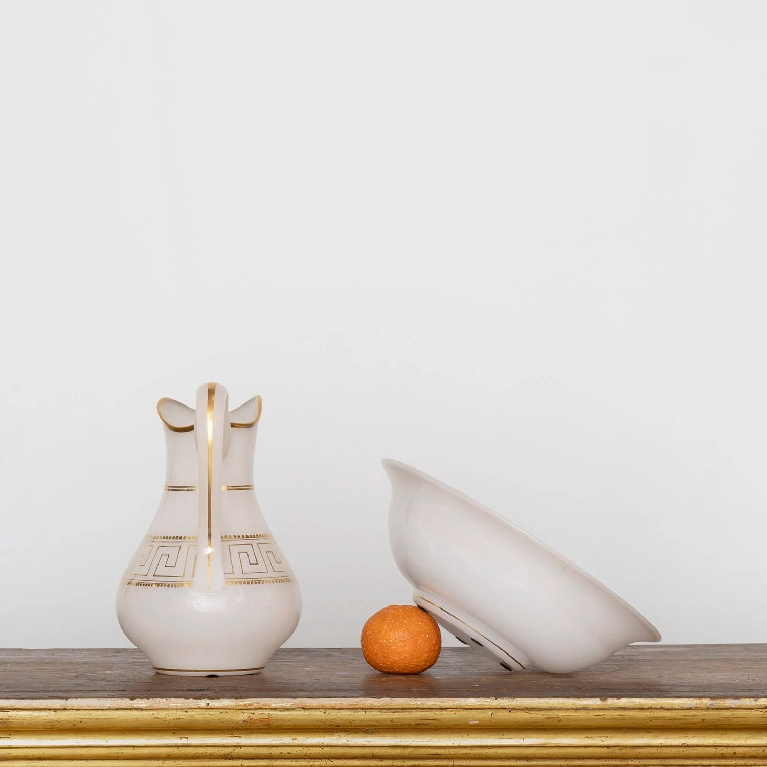 GREEK KEY OPALINE GLASS PITCHER AND BASIN