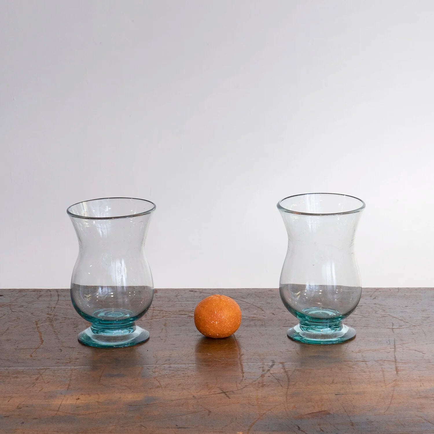 PAIR OF HAND-BLOWN HURRICANE LAMPS