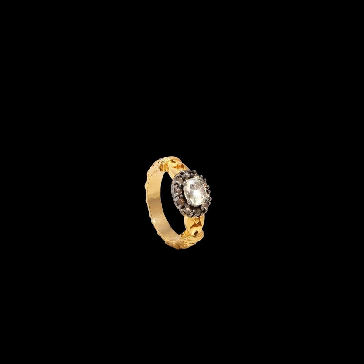 ROSE CUT MOISSANITE AND DIAMOND RING IN 18K GOLD VERMEIL, catalog view