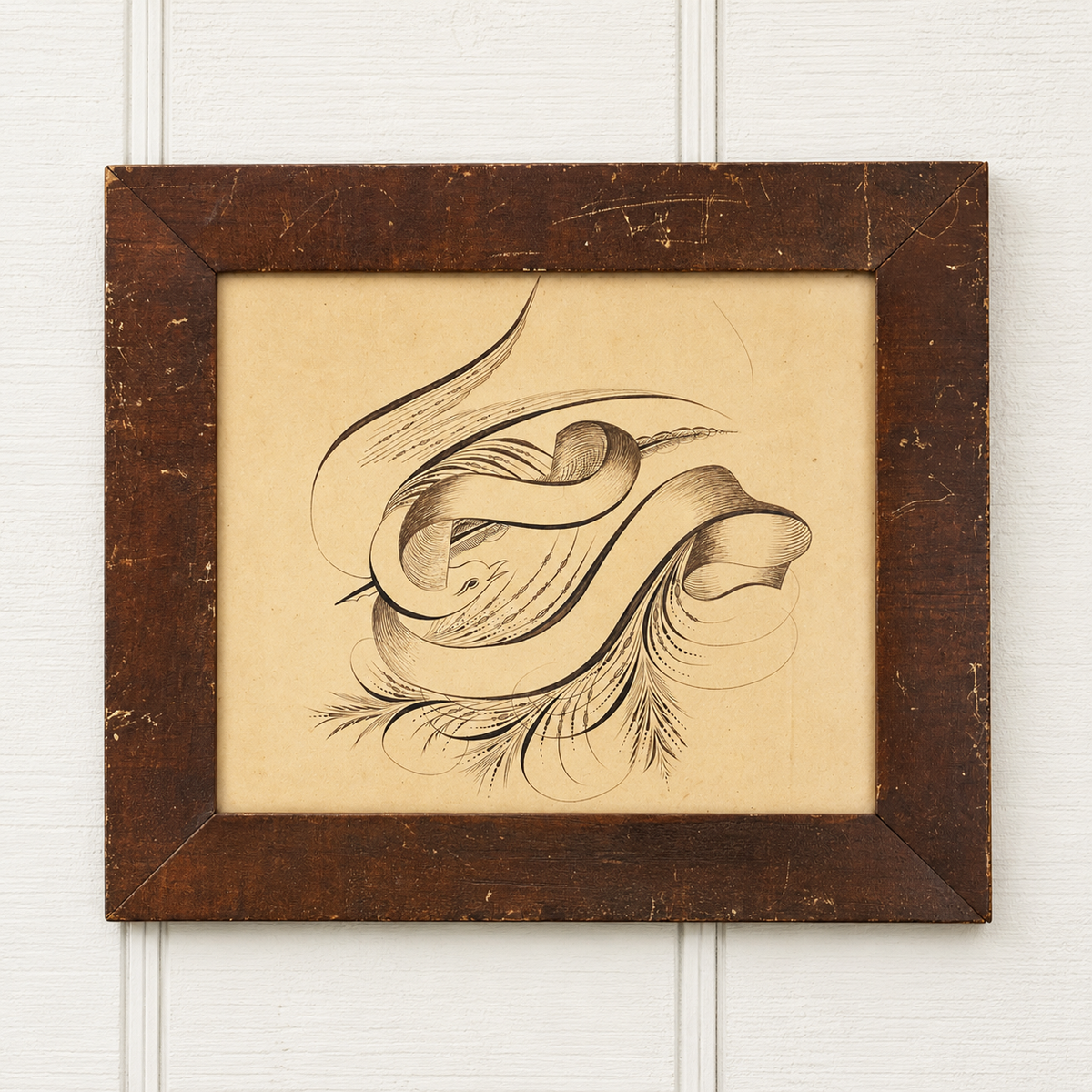 19TH-CENTURY AMERICAN CALLIGRAPHY DRAWING OF A BIRD IV