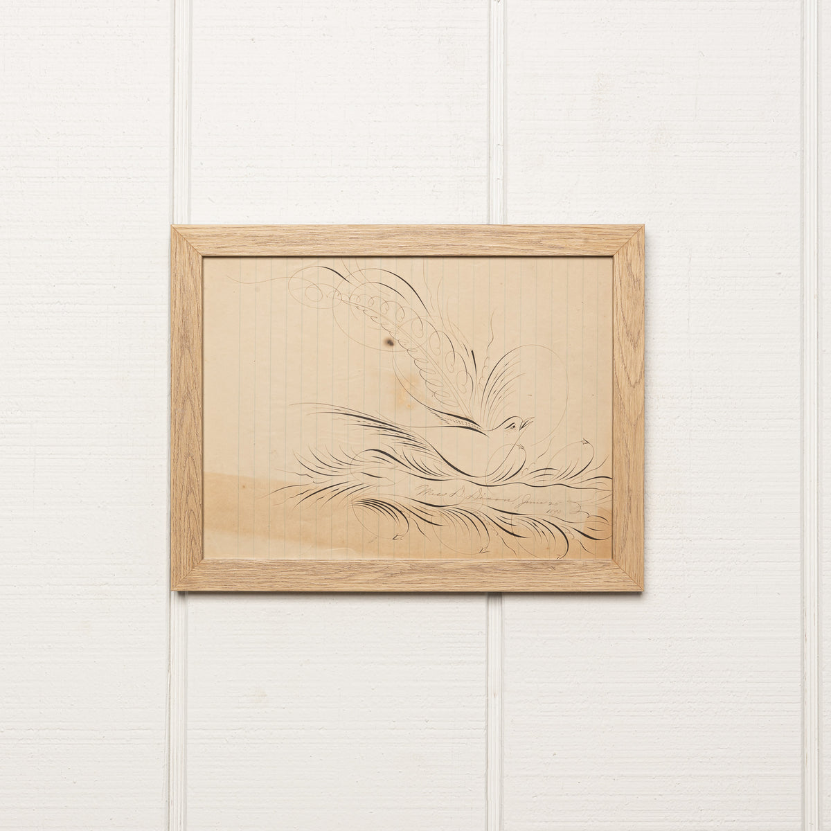 19TH-CENTURY AMERICAN CALLIGRAPHY DRAWING OF A BIRD II