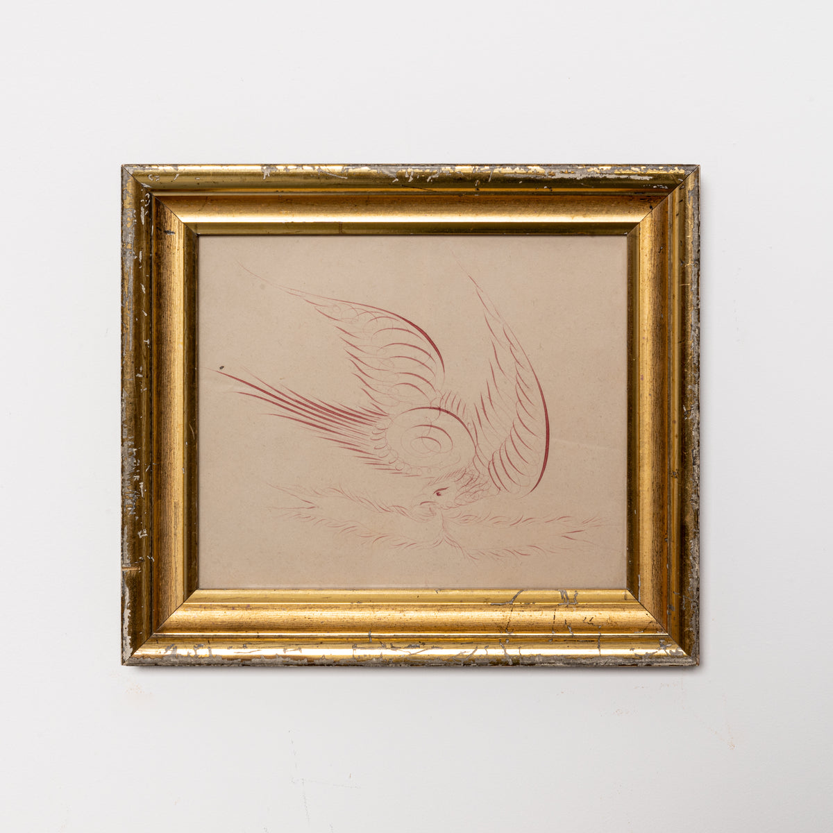 19TH-CENTURY AMERICAN CALLIGRAPHY DRAWING OF A BIRD VI