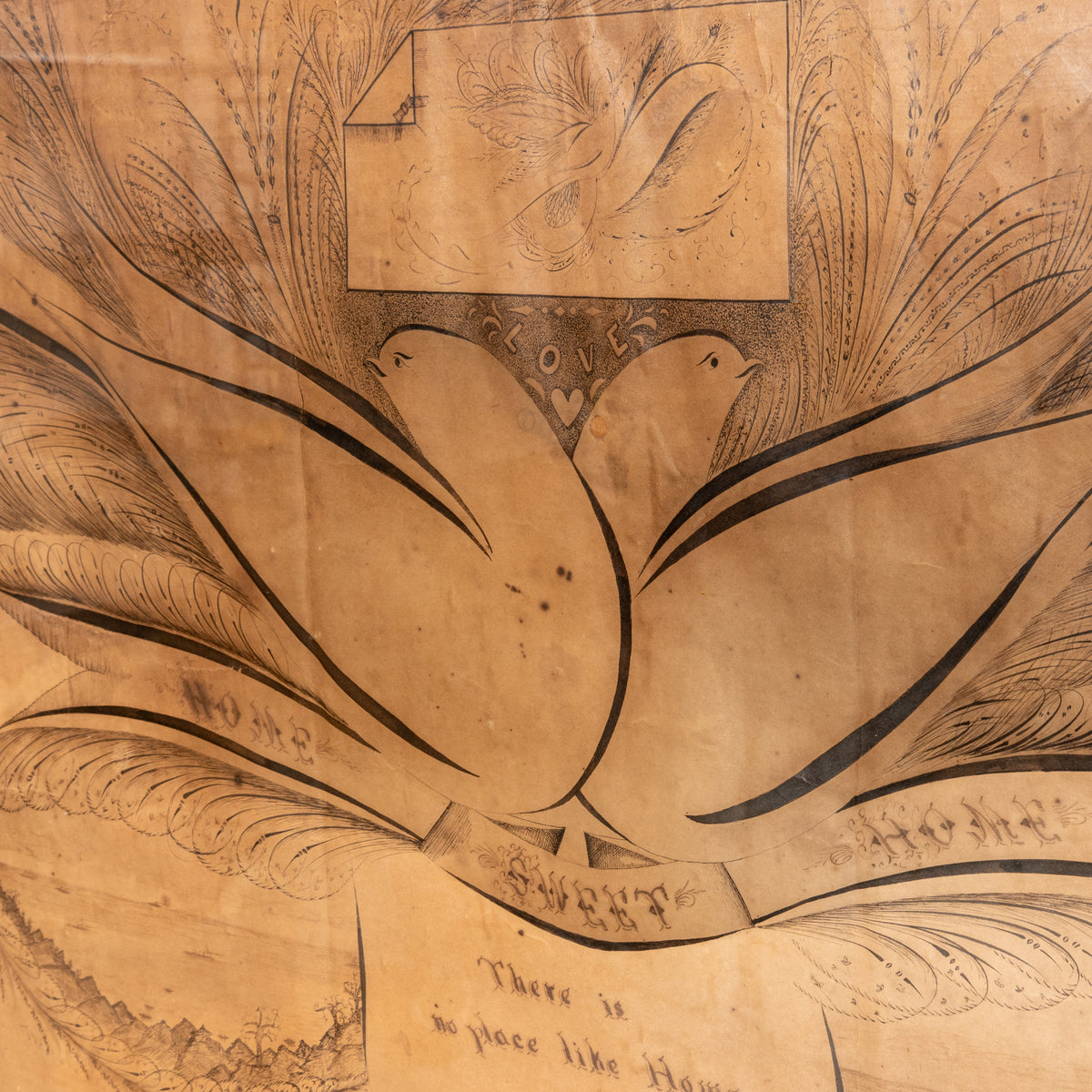 19TH-CENTURY AMERICAN "HOME SWEET HOME" CALLIGRAPHY DRAWING