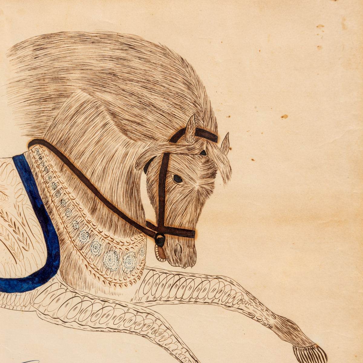 19TH-CENTURY AMERICAN CALLIGRAPHIC DRAWING OF A LEAPING HORSE