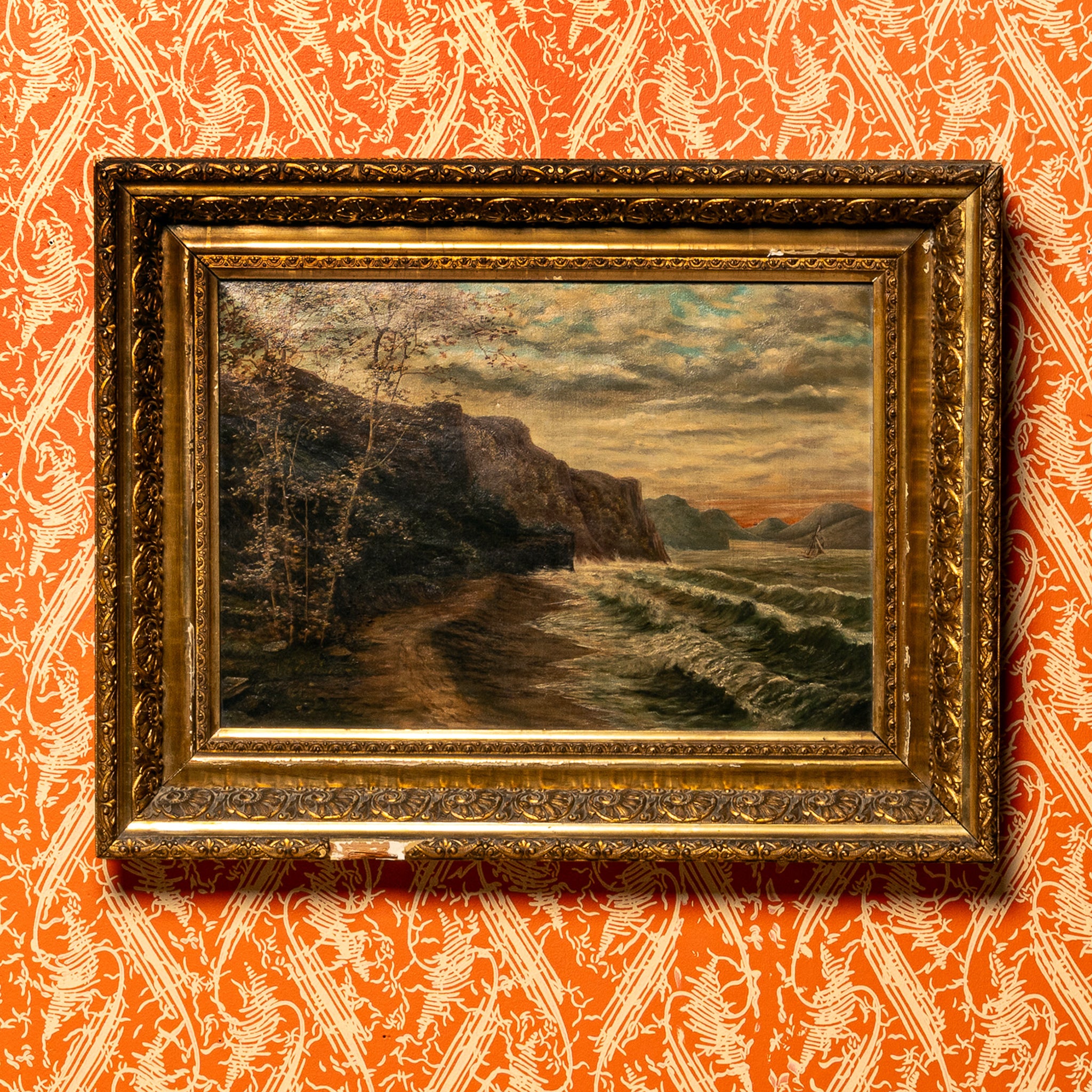 19TH-CENTURY AMERICAN SCHOOL COASTAL LANDSCAPE, OIL ON CANVAS