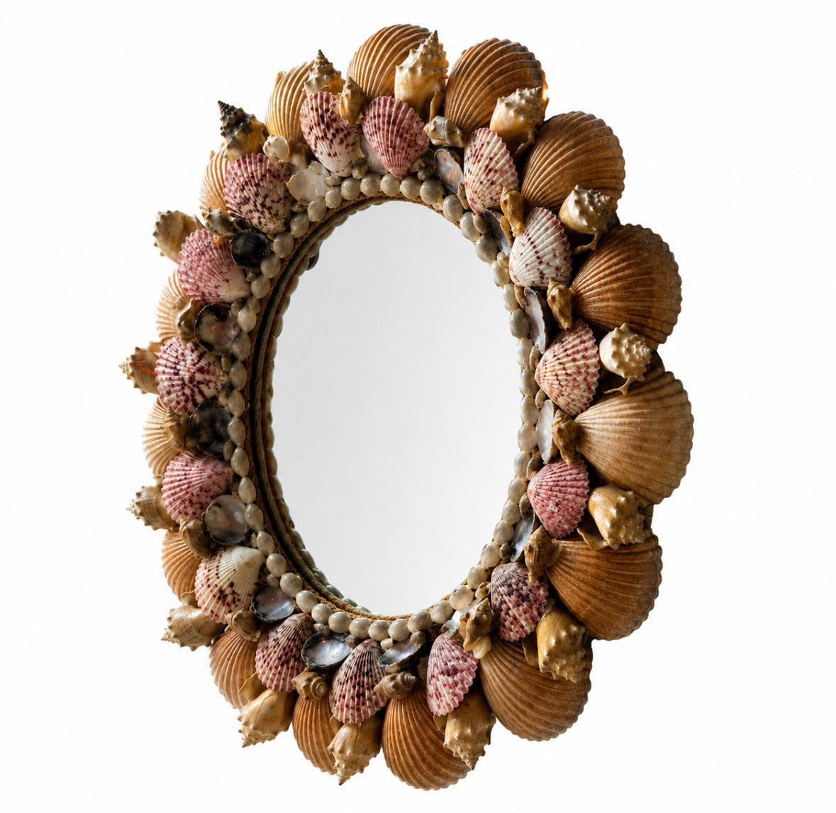 MID-CENTURY HAND-ASSEMBLED SHELL-ENCRUSTED GROTTO MIRROR