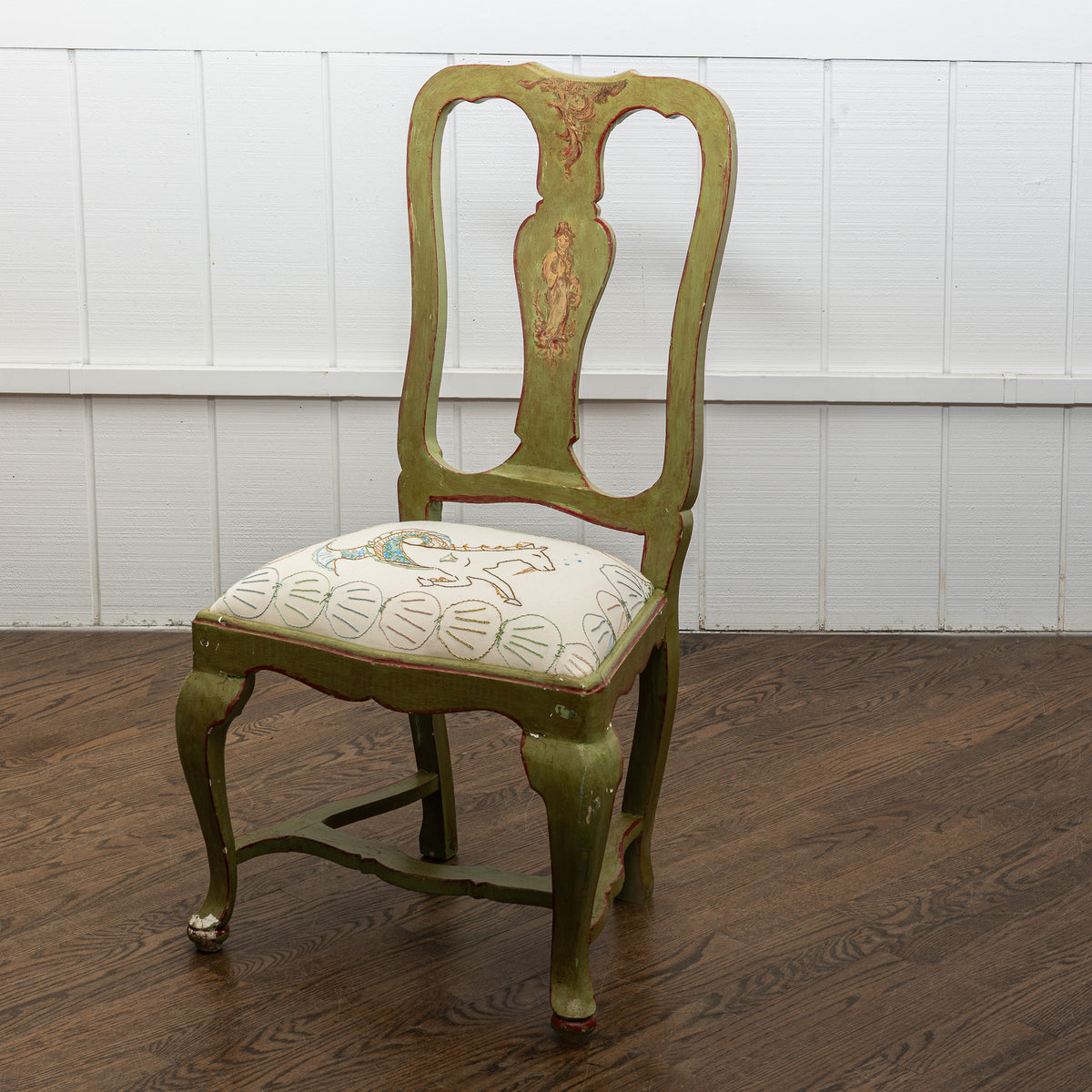 "HIPPOCAMP" EMBROIDERED ANTIQUE CHAIR (2025) BY SEAN McNANNEY