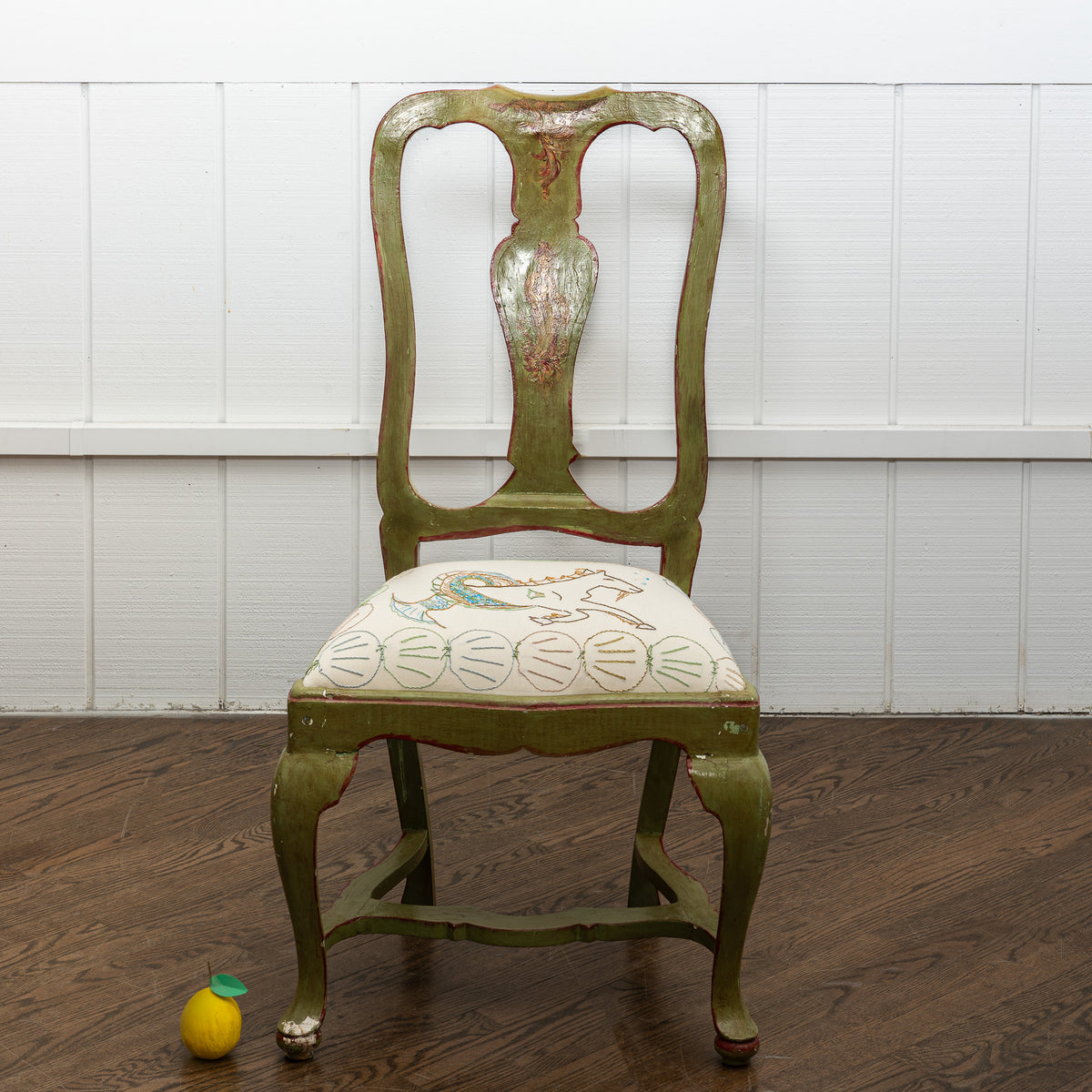 "HIPPOCAMP" EMBROIDERED ANTIQUE CHAIR (2025) BY SEAN McNANNEY