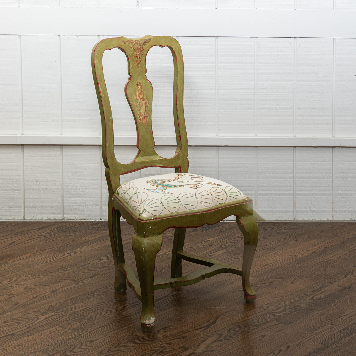 "HIPPOCAMP" EMBROIDERED ANTIQUE CHAIR (2025) BY SEAN McNANNEY