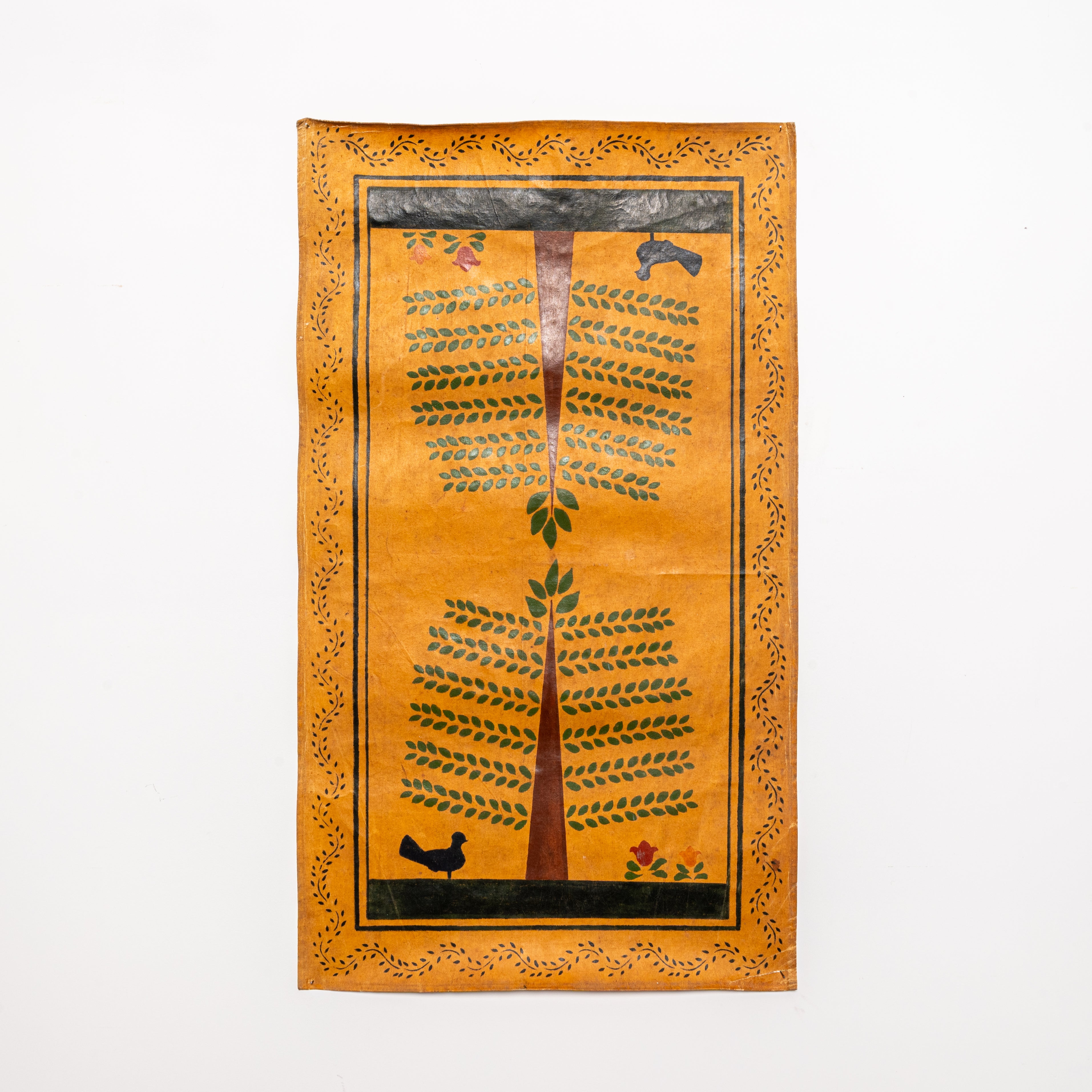 EARLY AMERICAN FOLK ART PAINTED CANVAS FLOORCLOTH