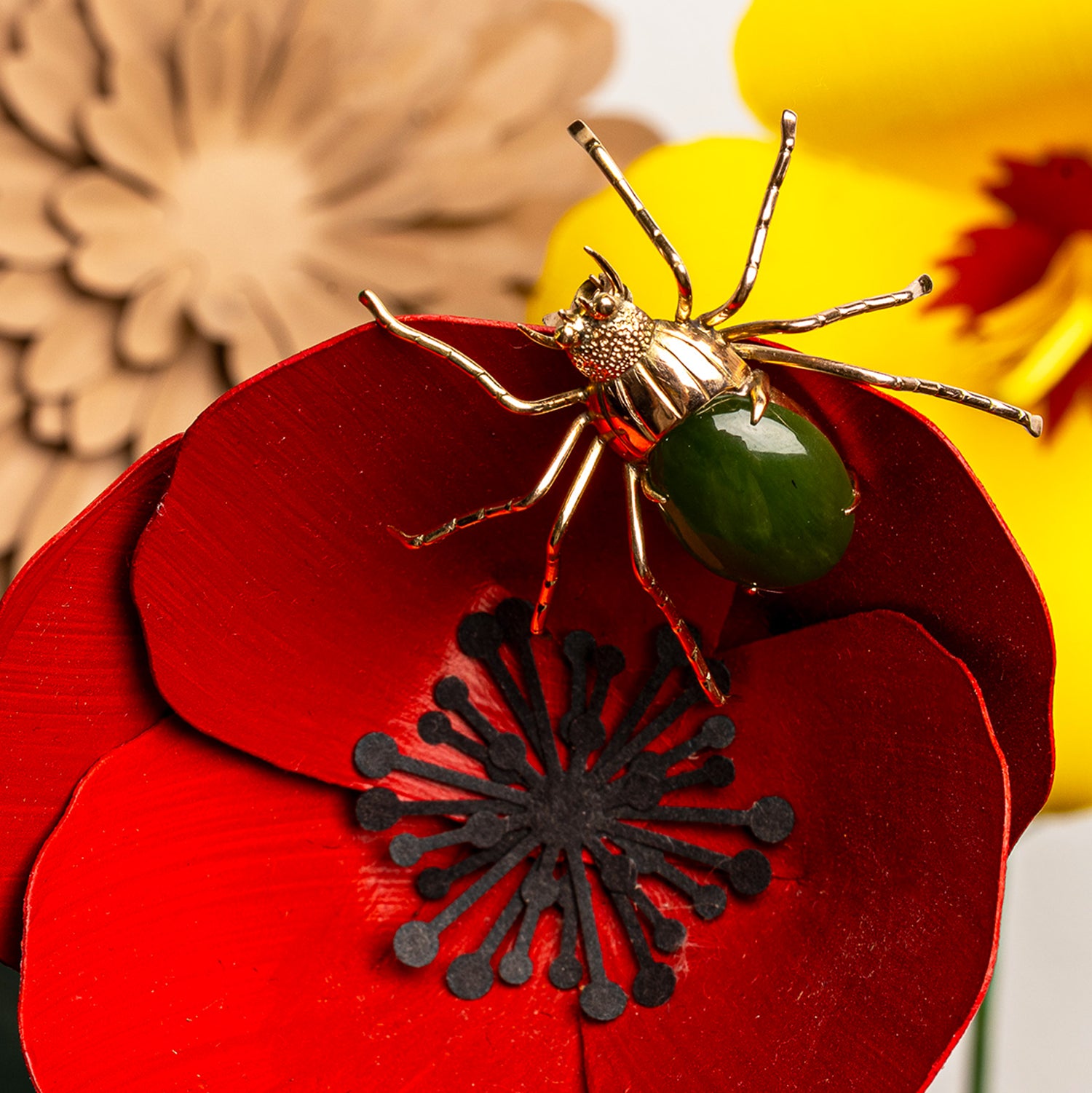 Art Deco Jade & 14k Gold Spider Brooch