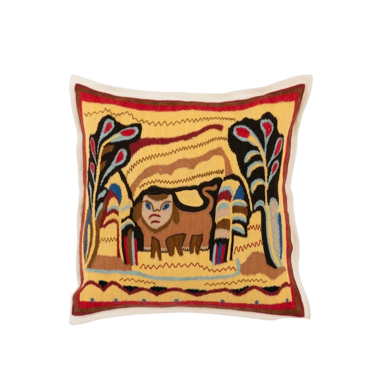 "YOUNG LION" Hand Embroidered Cashmere Pillow