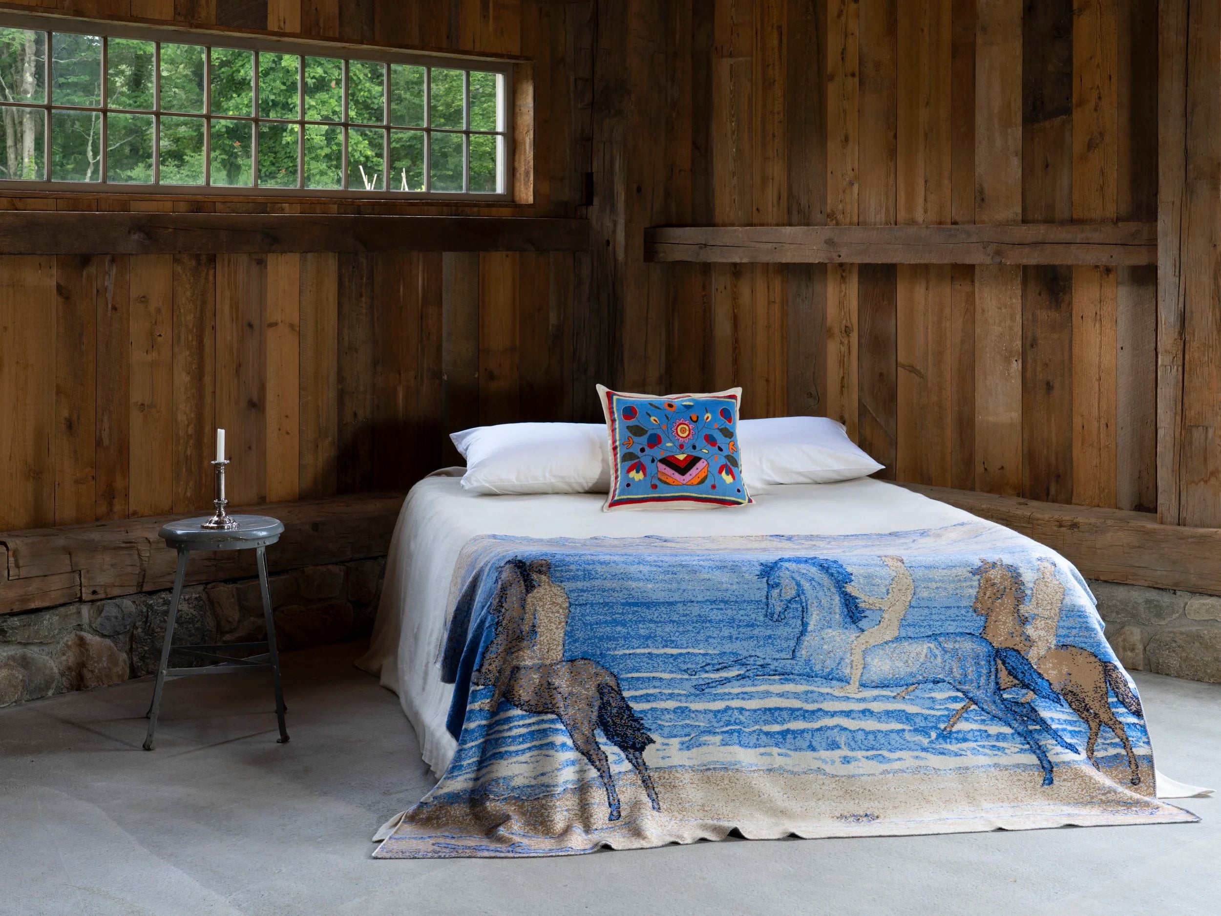 "BLUE FLORA" Hand Embroidered Cashmere Pillow