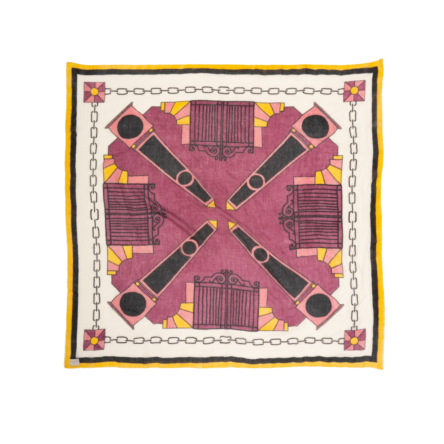 SAVED NY X DAMIEN NICOLAS ROUX "OBELISKS GATES OLD PINK" CASHMERE SCARF