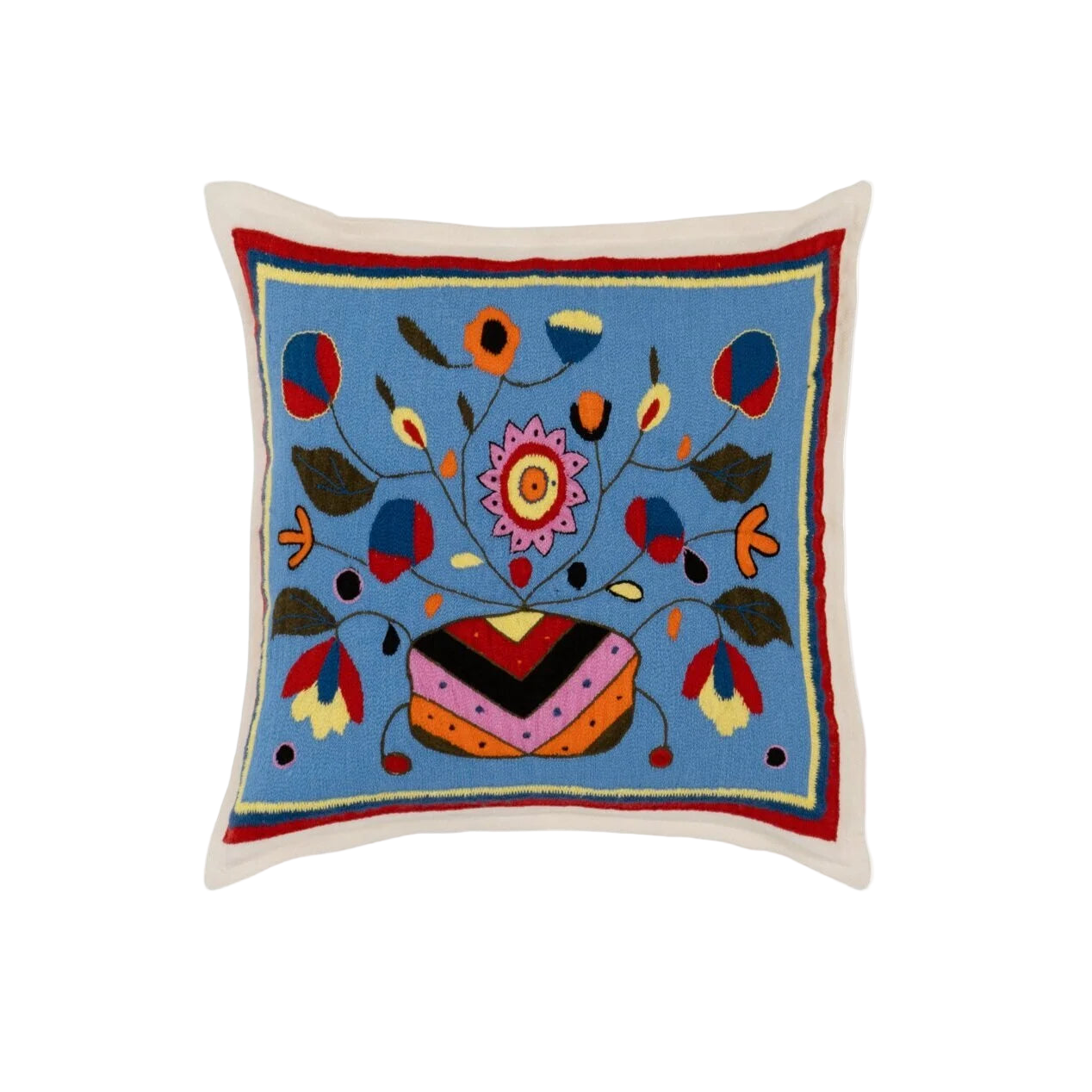 "BLUE FLORA" Hand Embroidered Cashmere Pillow