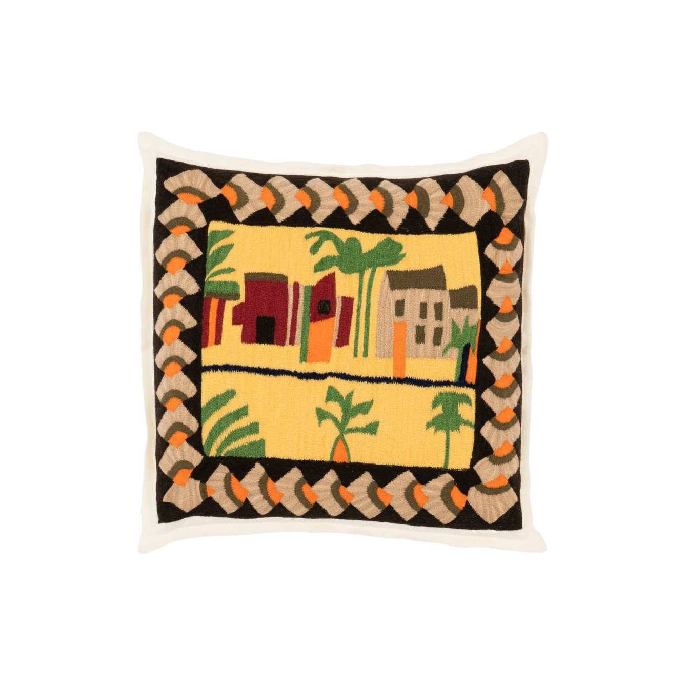 Neighbors Hand Embroidered Cashmere Pillow