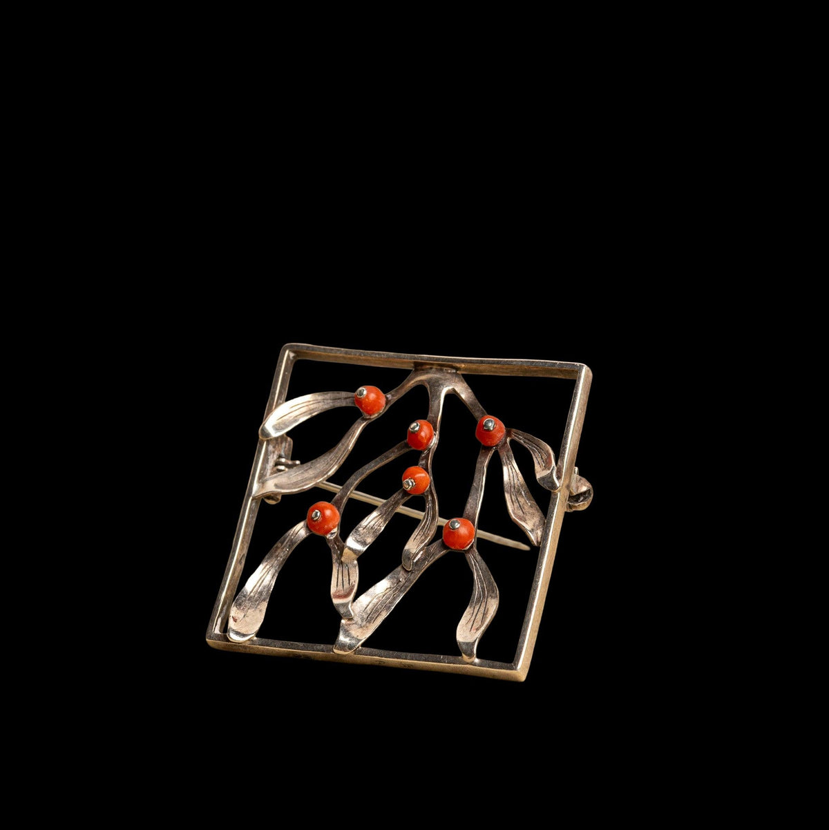 STERLING SILVER AND CORAL BROOCH, ATTRIBUTED TO WIENER WERKSTÄTTE, catalog view