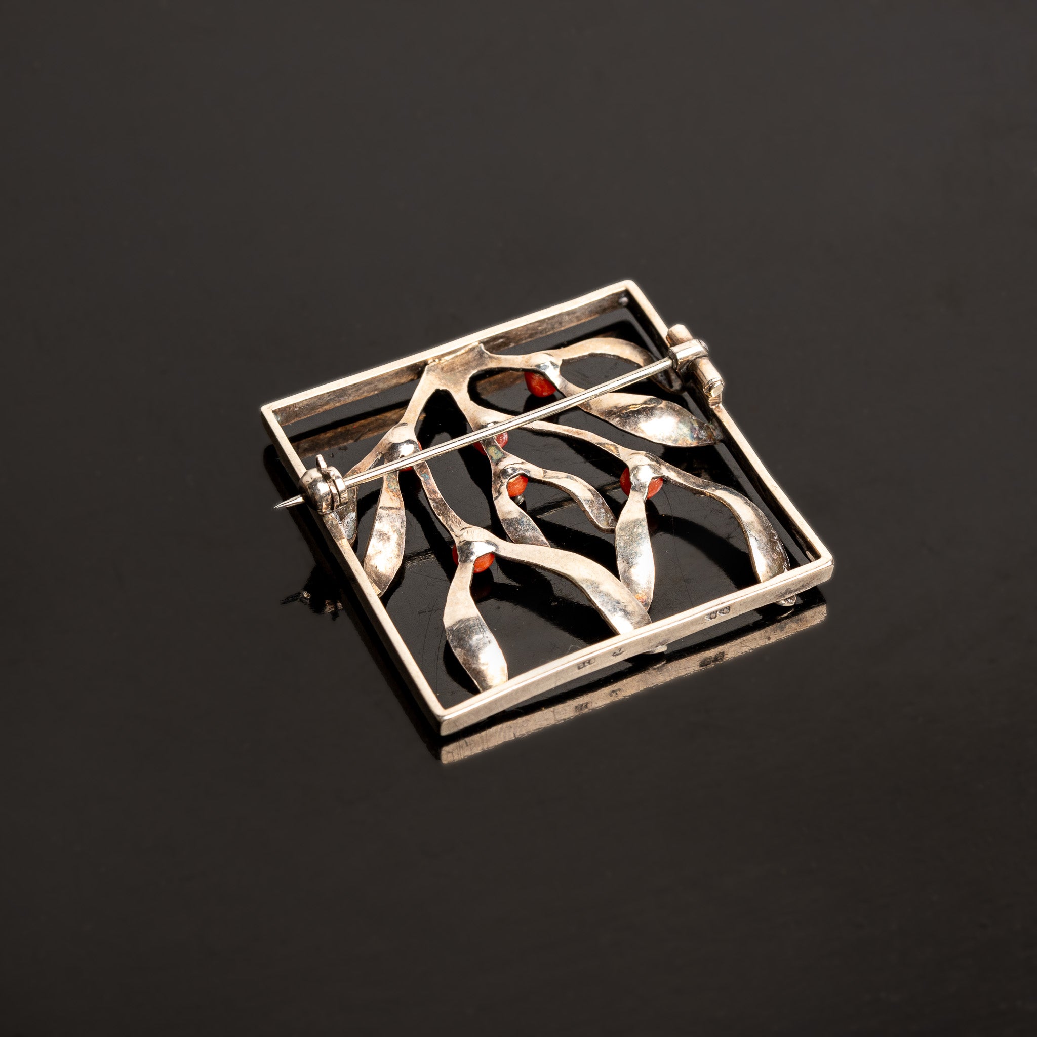 Wiener Werkstätte Sterling Silver & Coral Brooch