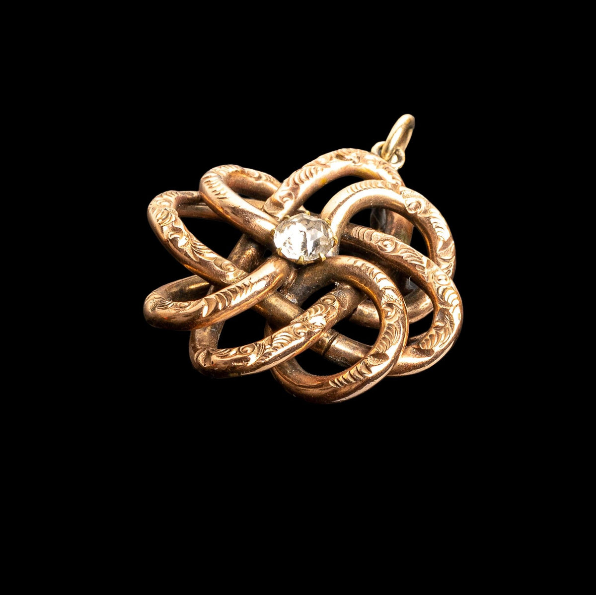 VICTORIAN GOLD FILLED LOVERS KNOT PASTE PENDANT WITH 14K GOLD BAIL, catalog view