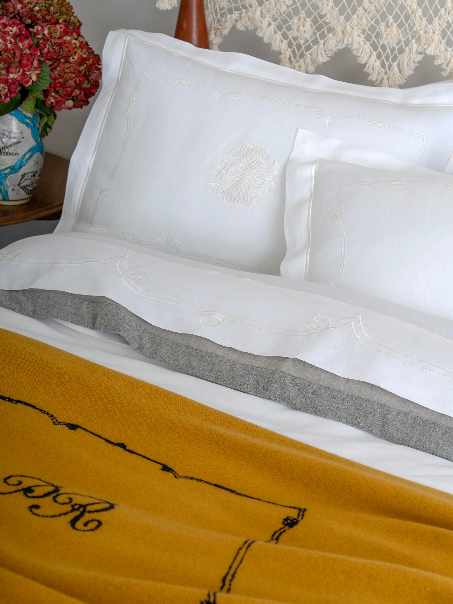 Peter Reed X SAVED NY “Calligraphy” Embroidered Bedding Collection