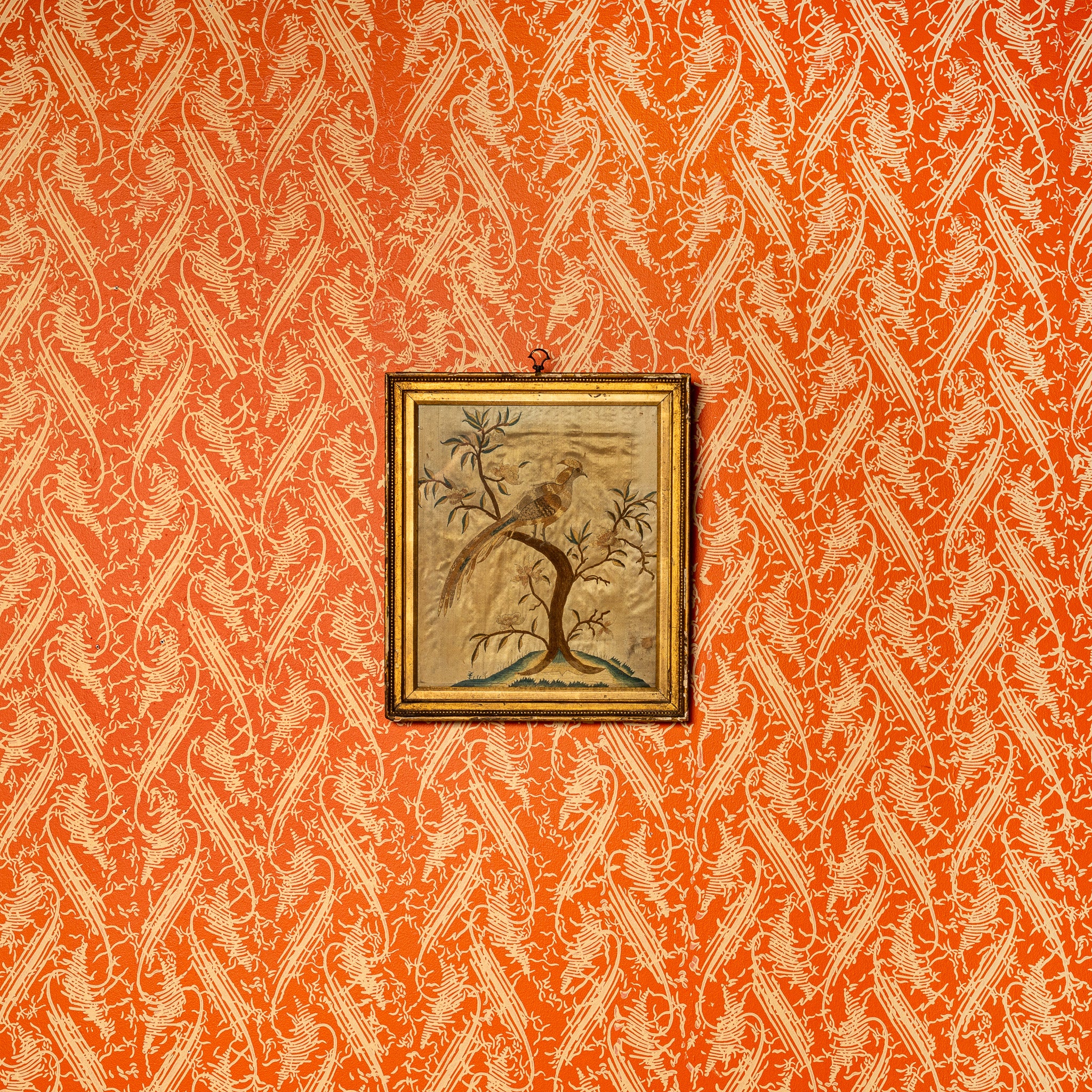 18TH-CENTURY "CRESTED BIRD" SILK EMBROIDERY