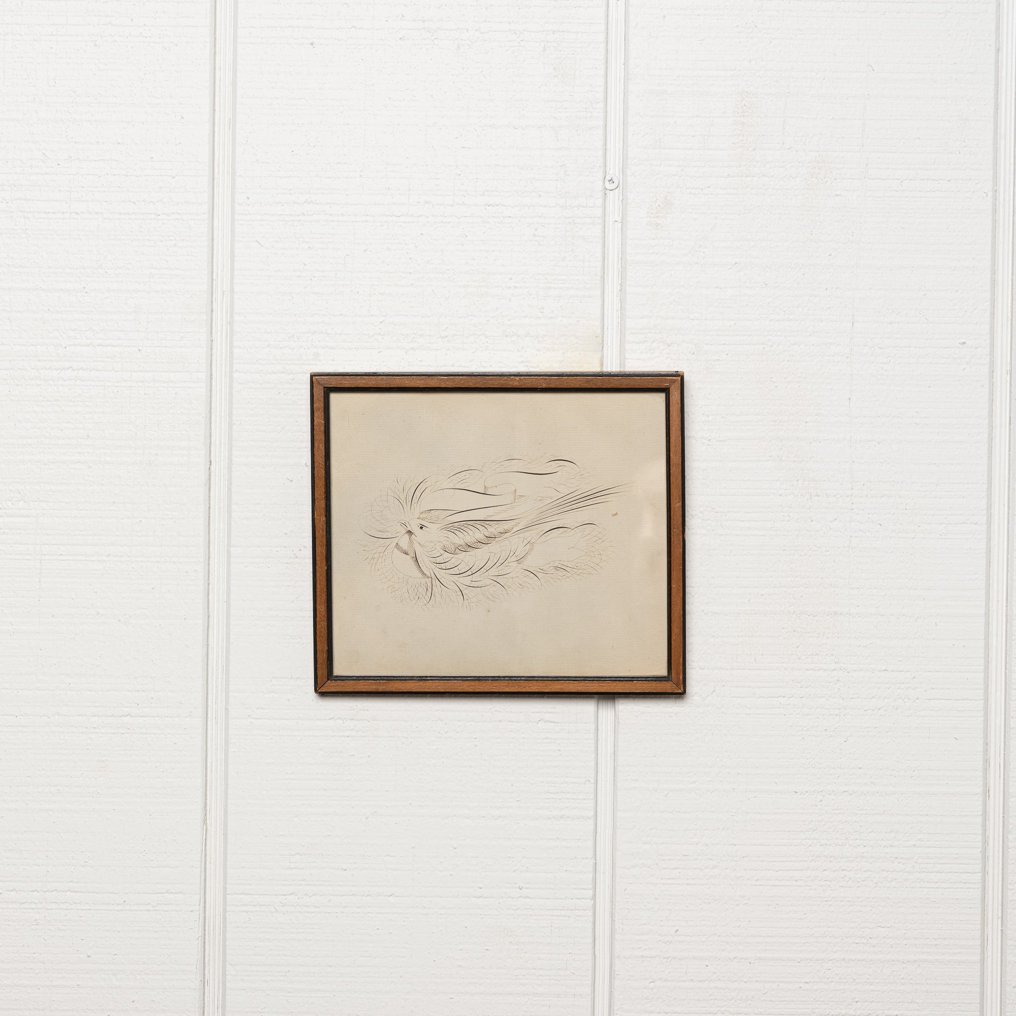 19TH-CENTURY AMERICAN CALLIGRAPHY DRAWING OF A BIRD