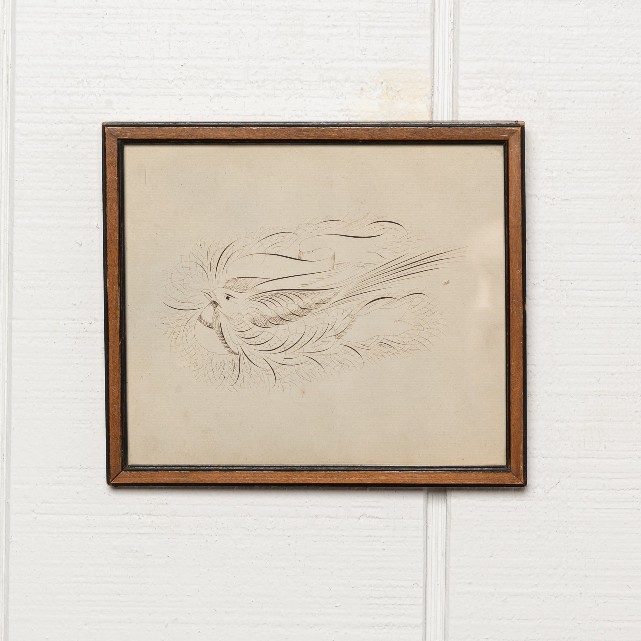 19TH-CENTURY AMERICAN CALLIGRAPHY DRAWING OF A BIRD