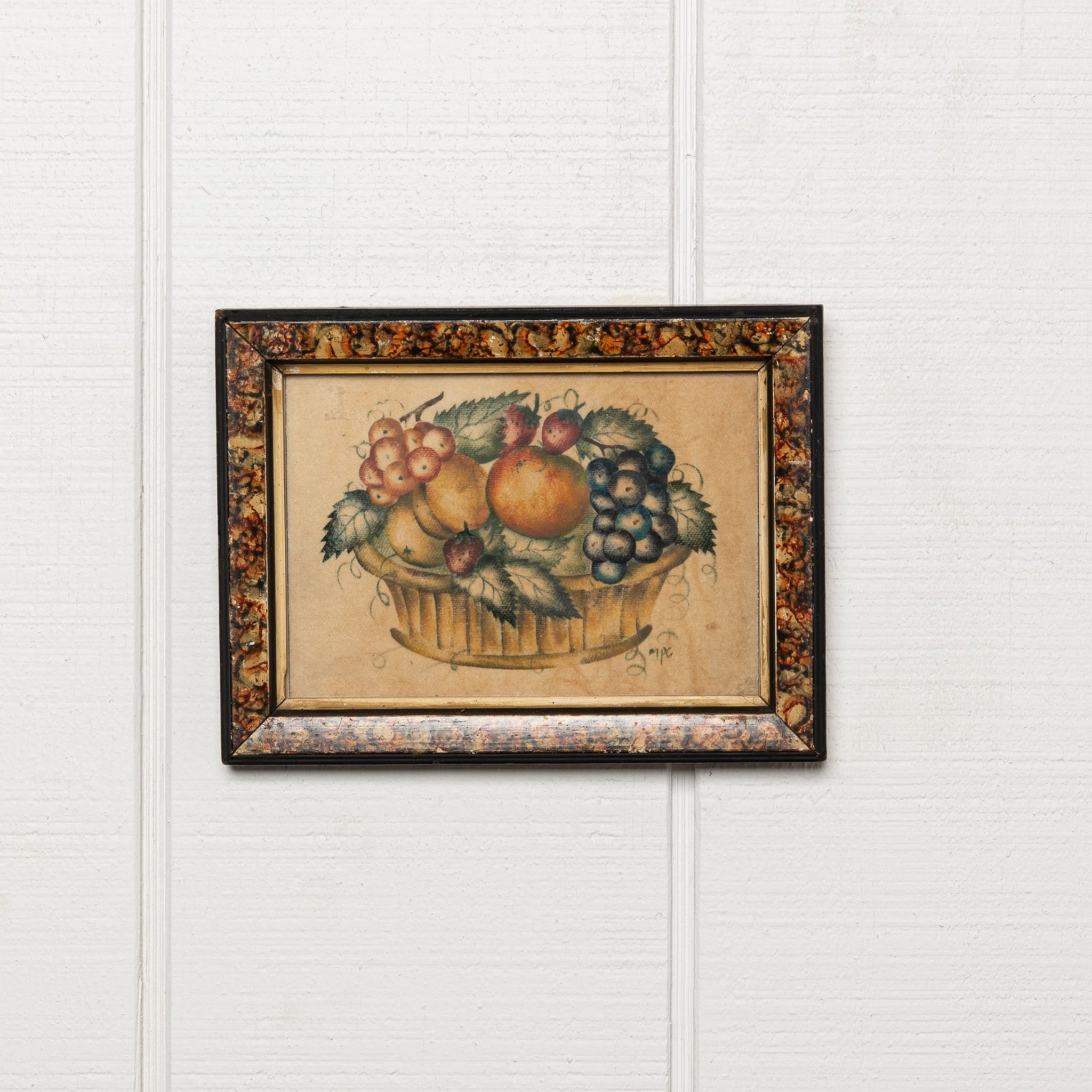 19TH-CENTURY AMERICAN FOLK ART THEOREM 'FRUIT' PAINTING IN ORIGINAL FRAME