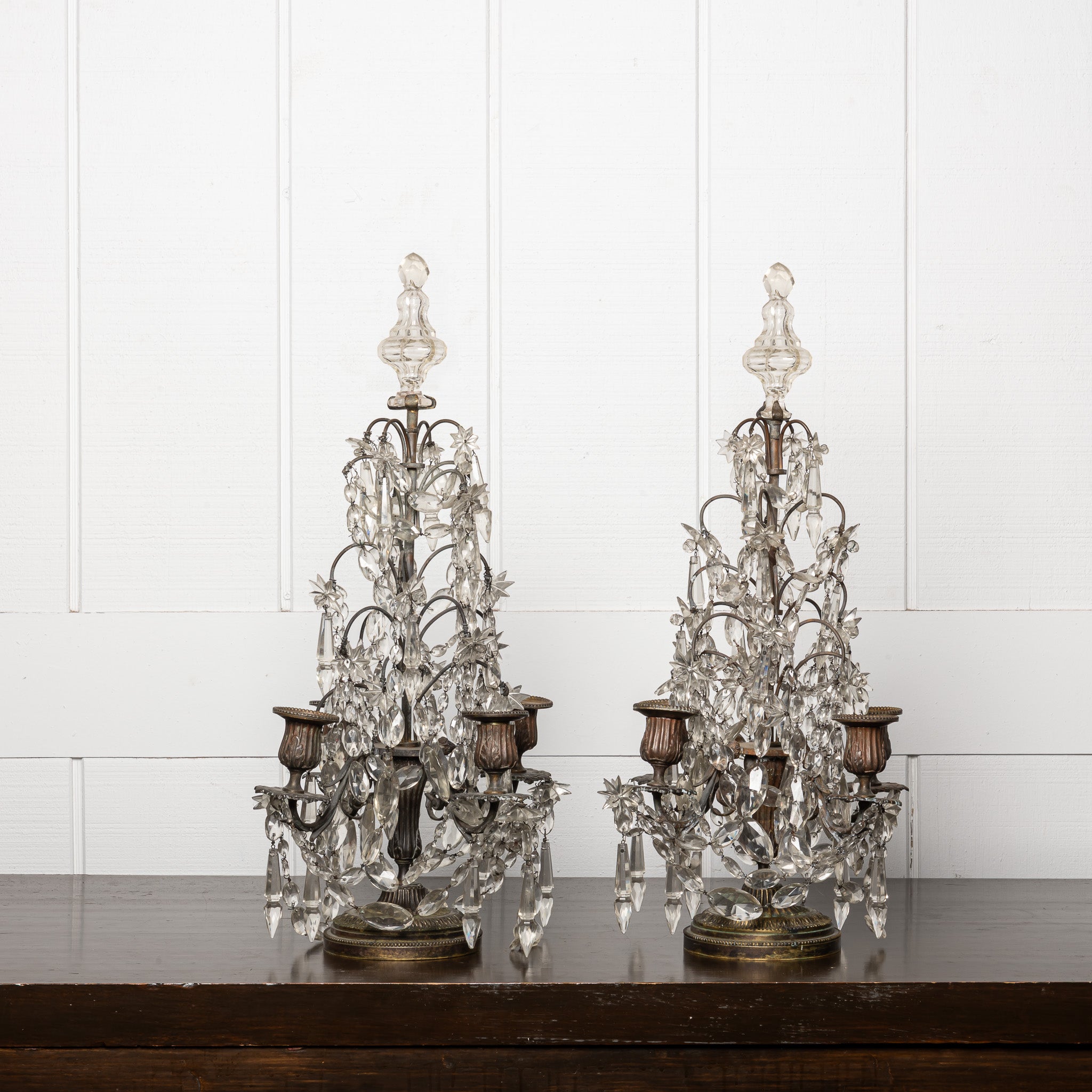 PAIR OF MID 19TH-CENTURY CONTINENTAL CUT GLASS AND CRYSTAL GIRANDOLES