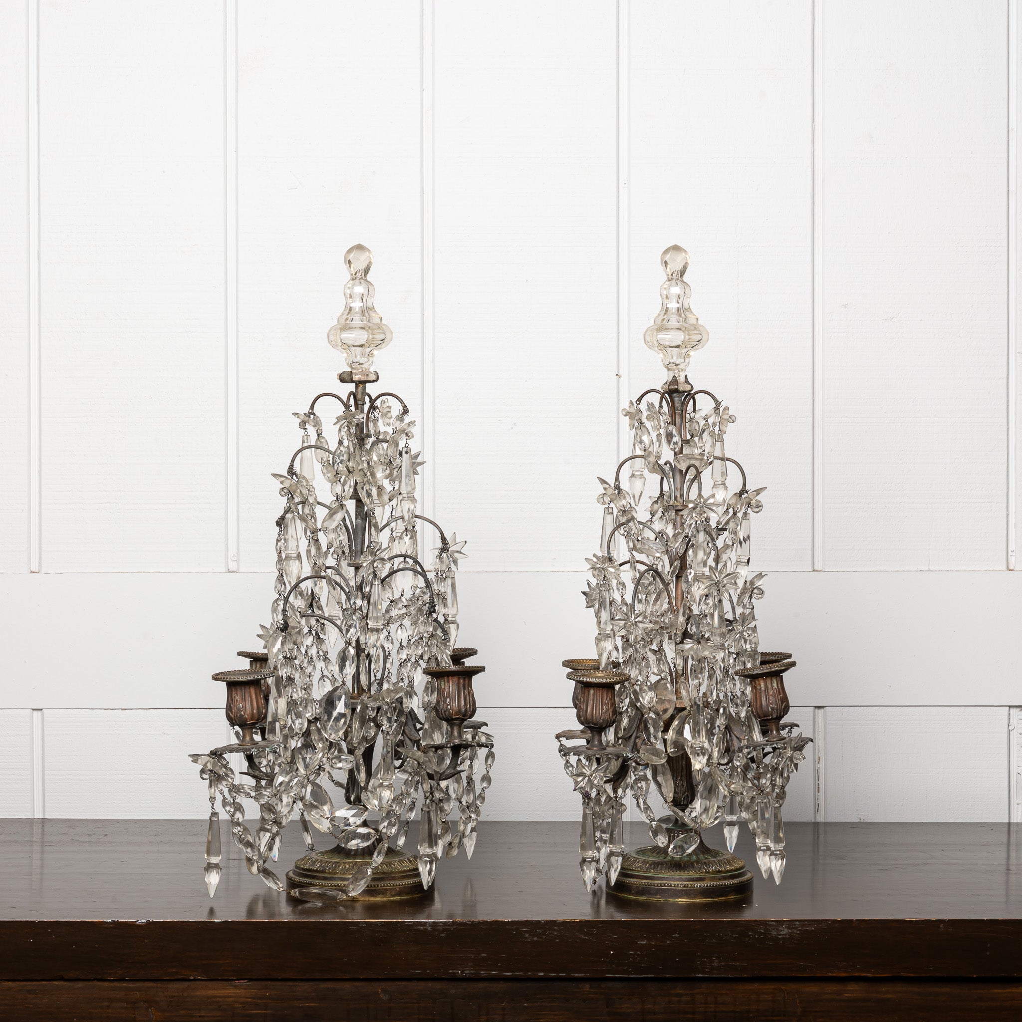 PAIR OF MID 19TH-CENTURY CONTINENTAL CUT GLASS AND CRYSTAL GIRANDOLES