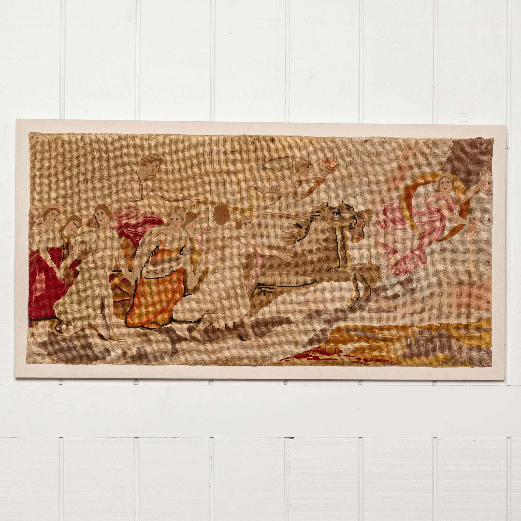 19TH-CENTURY FRENCH "MYTHOLOGICAL SCENE" EMBROIDERED PANEL
