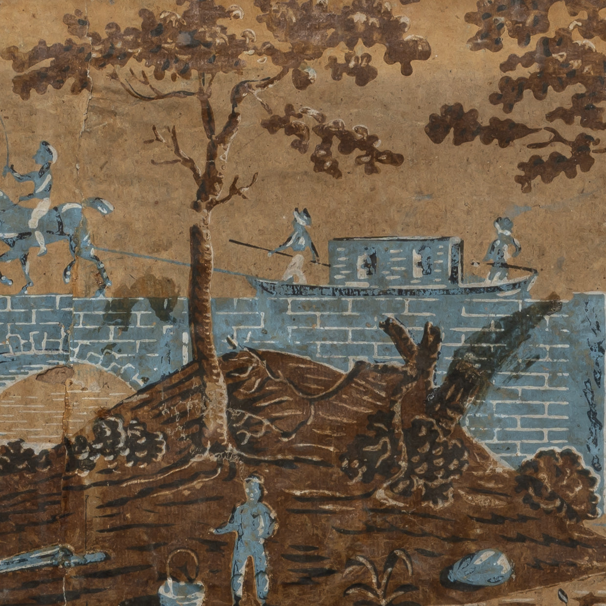 19TH-CENTURY AMERICAN “GRAND CANAL” WALLPAPER BANDBOX PANEL