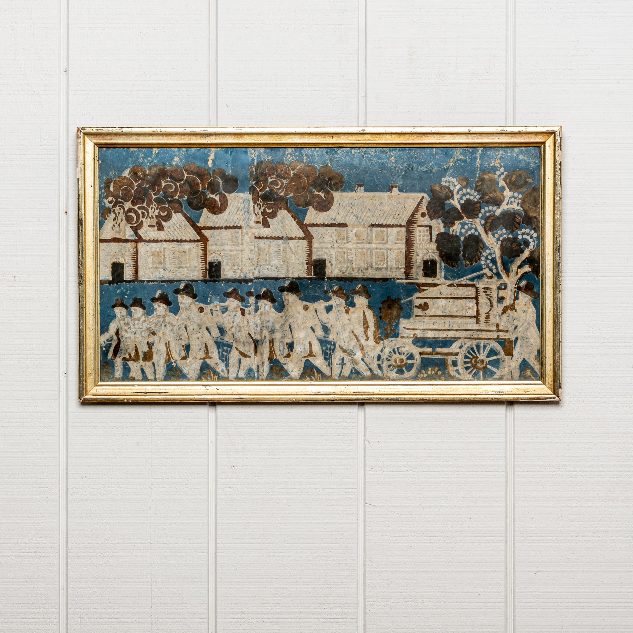 19TH-CENTURY AMERICAN “PROCESSION” WALLPAPER BANDBOX PANEL