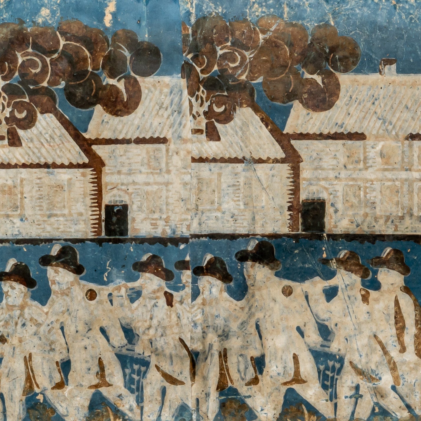 19TH-CENTURY AMERICAN “PROCESSION” WALLPAPER BANDBOX PANEL