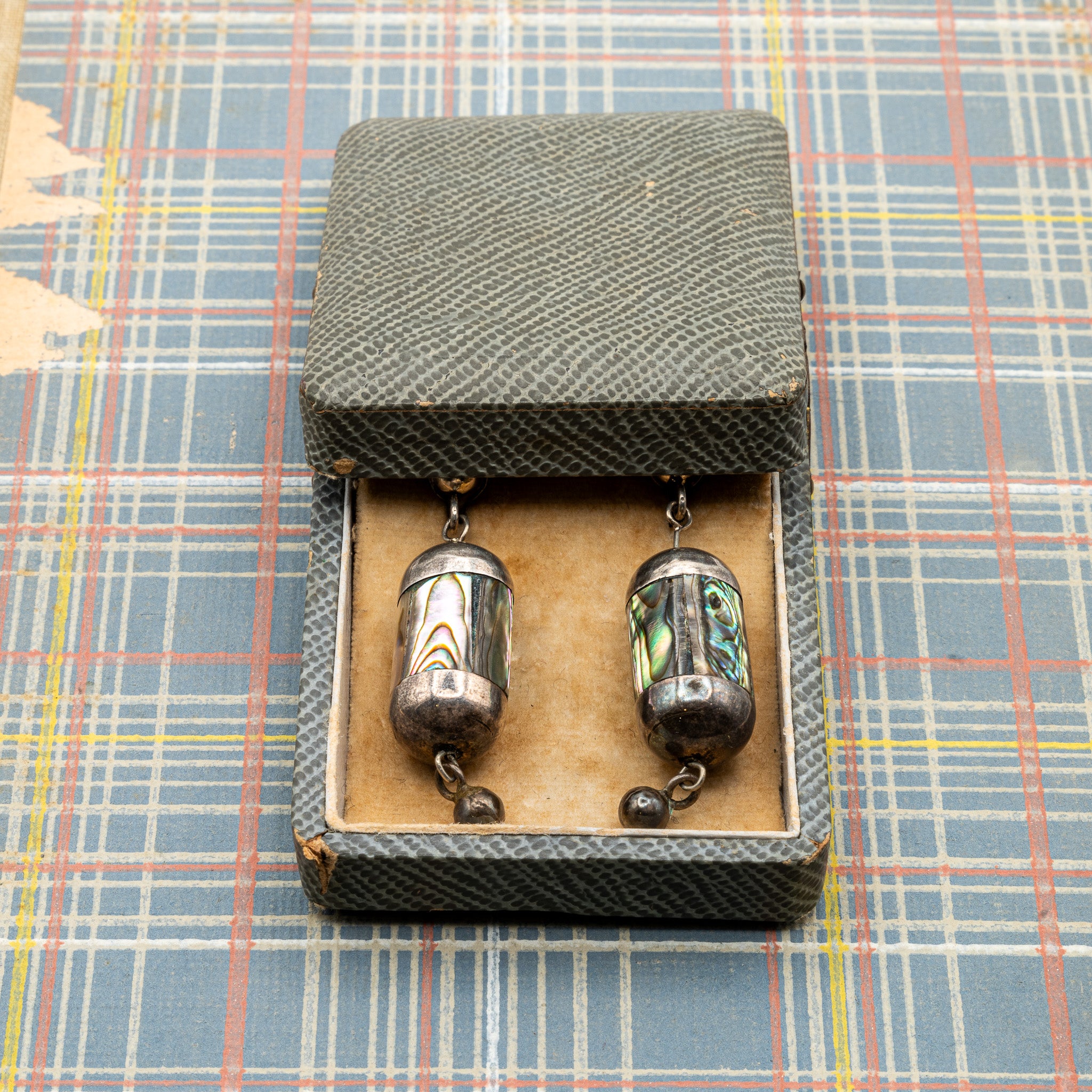 19TH-CENTURY ABALONE EARRINGS IN ORIGINAL BOX