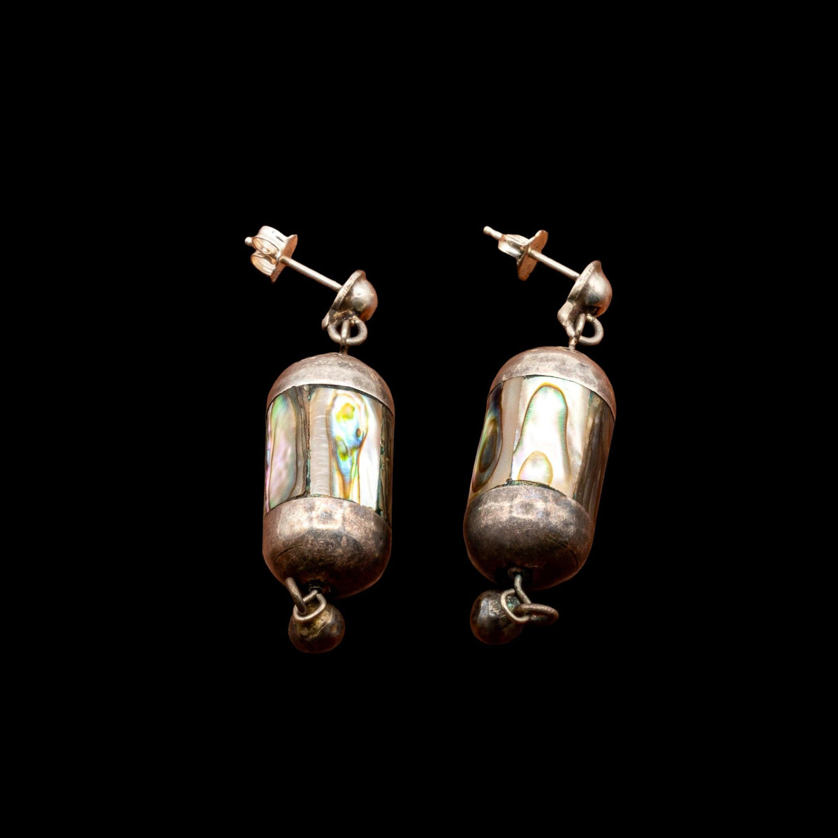 19TH CENTURY ABALONE EARRINGS IN ORIGINAL BOX, detail view