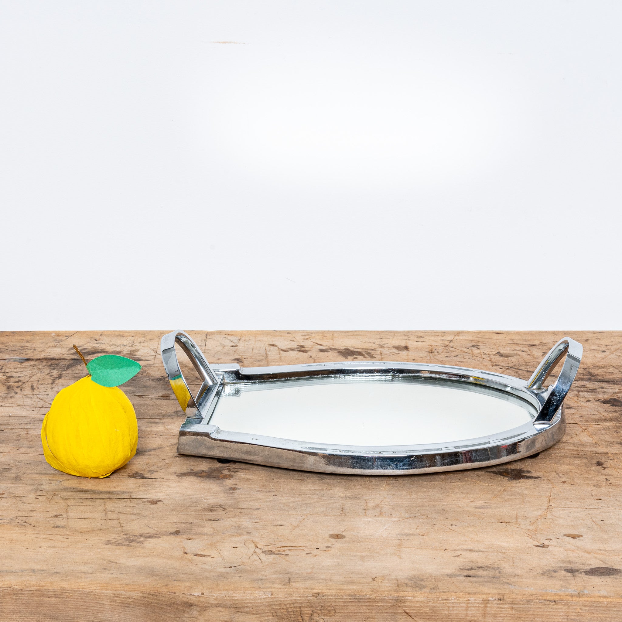 ART DECO HORSESHOE-FORM CHROME AND MIRROR SERVING TRAY
