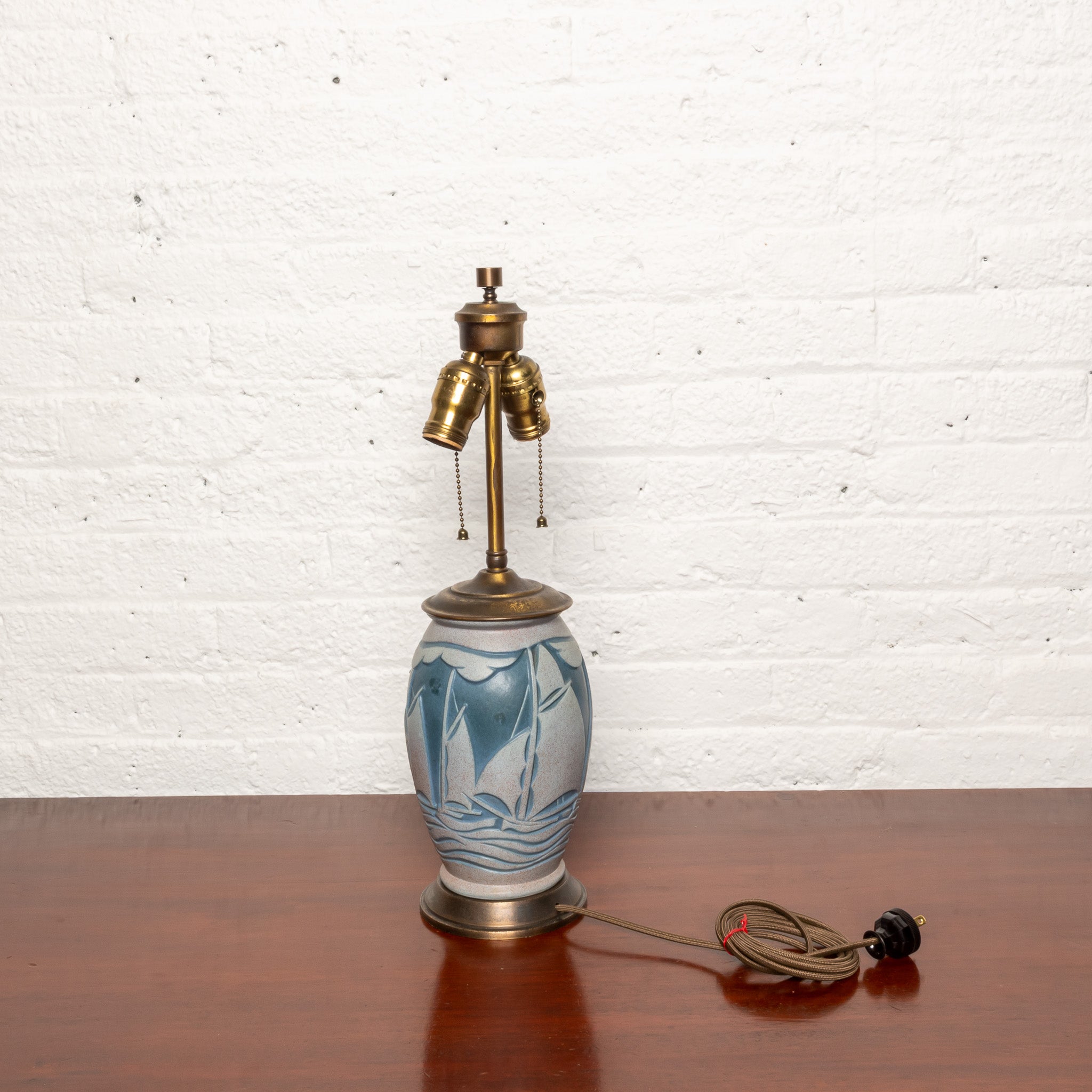 AMERICAN ARTS AND CRAFTS SAILBOAT" ART POTTERY VASE" MOUNTED AS A TABLE LAMP