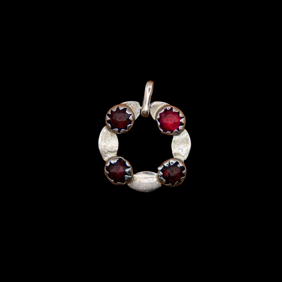 GEORGIAN ENGLISH SILVER AND FOIL BACKED GARNET PENDANT, CONVERTED FROM A BUCKLE, catalog view
