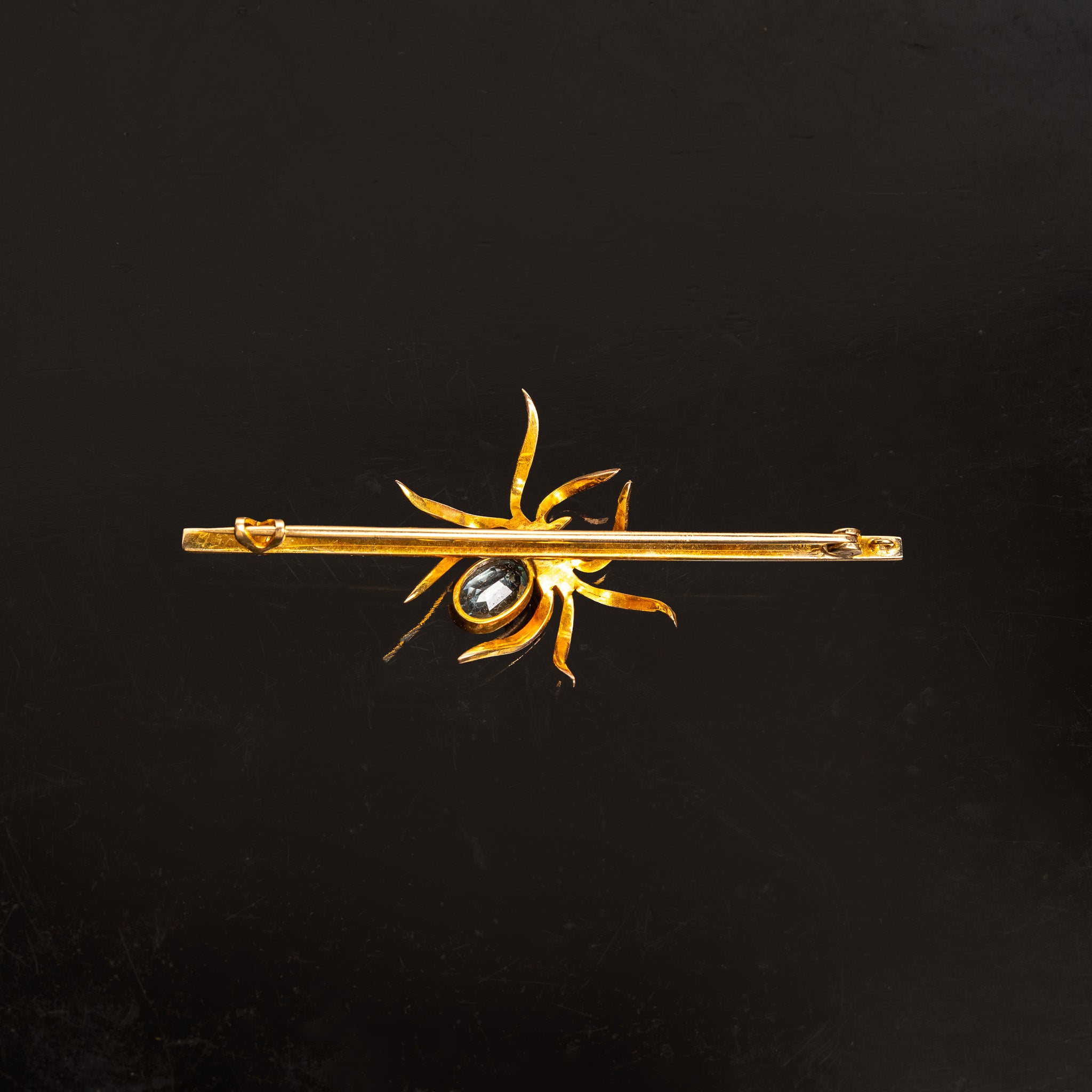 ART DECO 14K GOLD AQUAMARINE & SAPPHIRE SPIDER BAR PIN